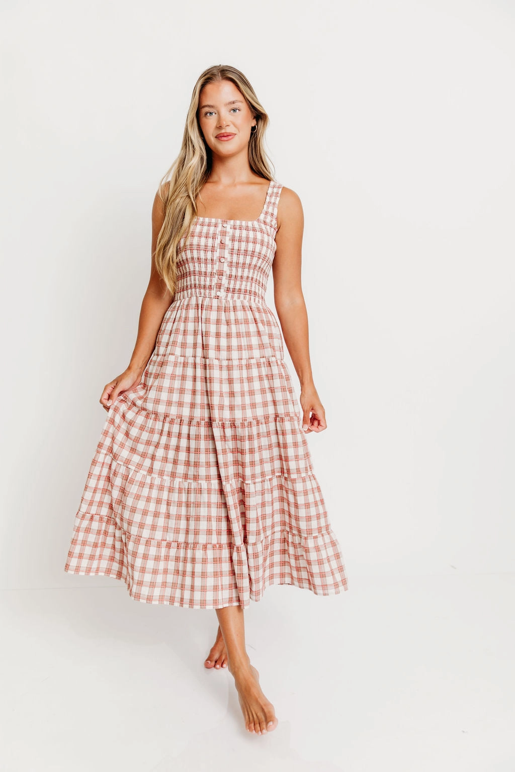 Floor-Length Eileen Plaid Maxi Dress in Pink