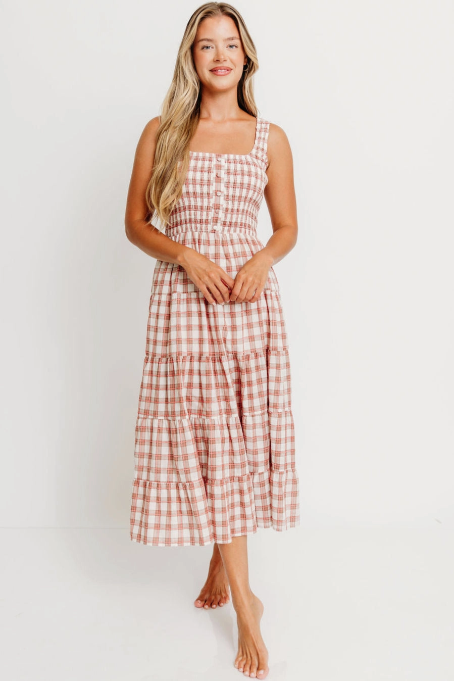 Versatile Layer Eileen Plaid Maxi Dress in Pink