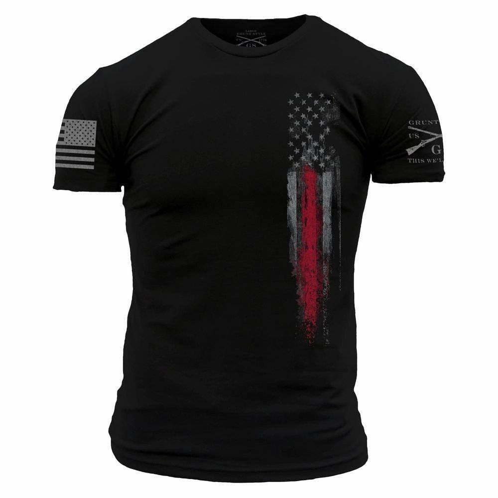 Red Line Flag T-Shirt - Black Organic Cotton Blend Classic Layer