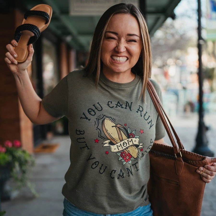 DoubleLayeredCollar Lightweight Wear Women's You Can Run Boyfriend Fit T-Shirt - Military Green