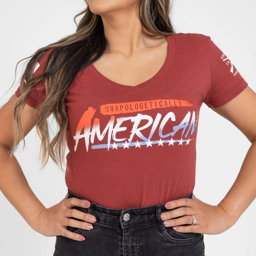 Women's Unapologetically American V-Neck - Red Plum Weekend Style Casual Layer Wear