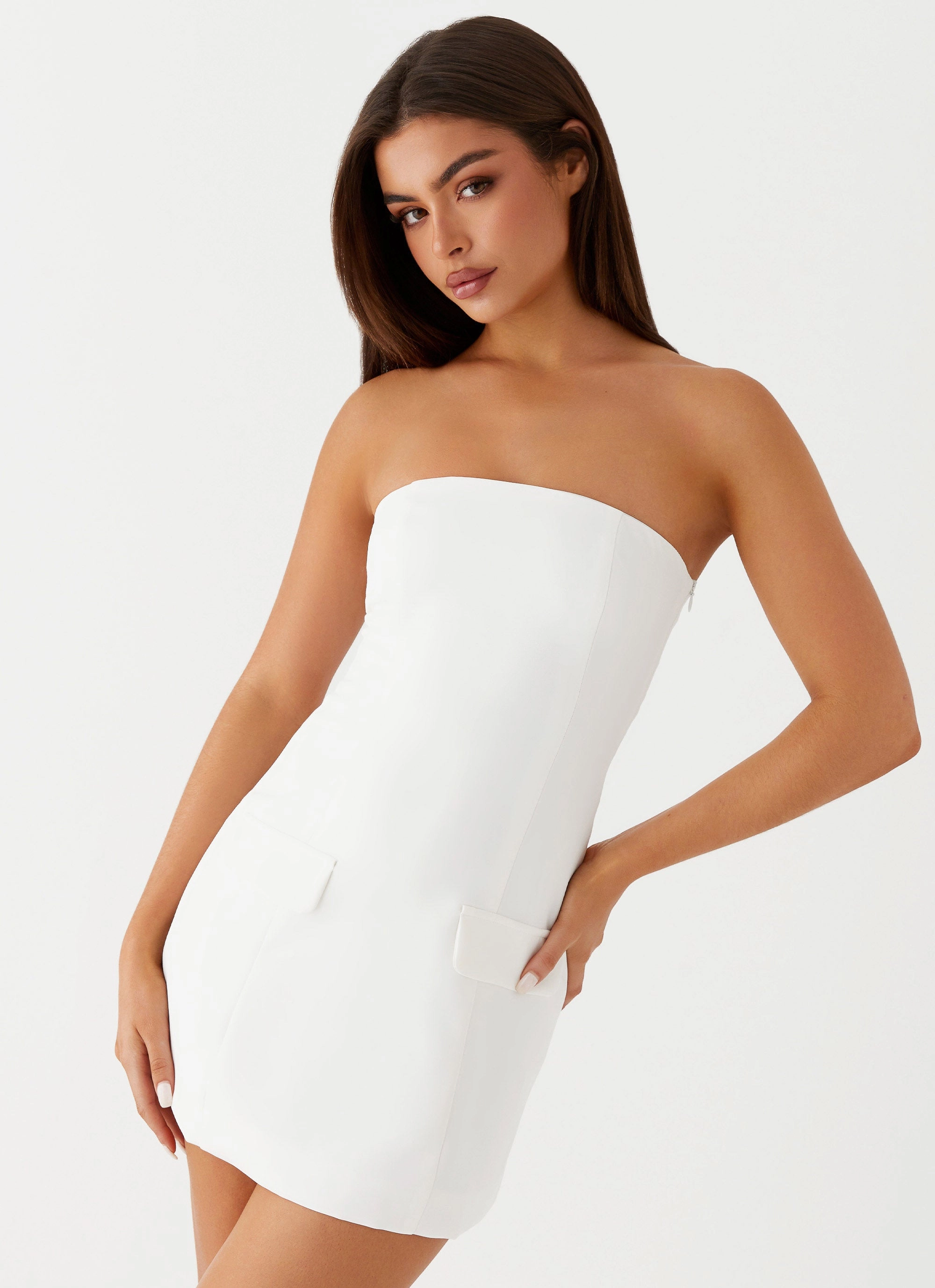 Elegant Motion Summer Friendly Allora Strapless Mini Dress - White