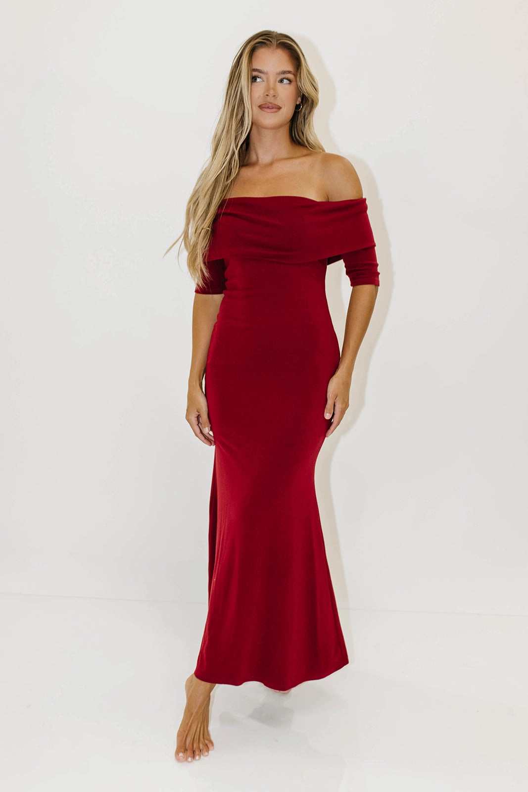 LayeredHemline Monroe Half Sleeve Maxi Dress in Red - Bump Friendly