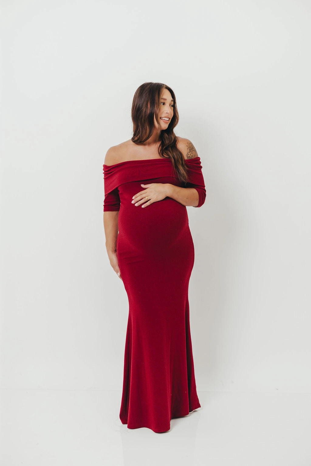 Chilly Wear Minimalist feel Monroe Half Sleeve Maxi Dress in Red - Bump Friendly