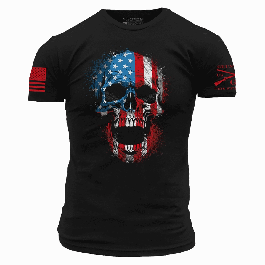 Chilly Day Essentials Prom American Reaper Skull T-Shirt - Black