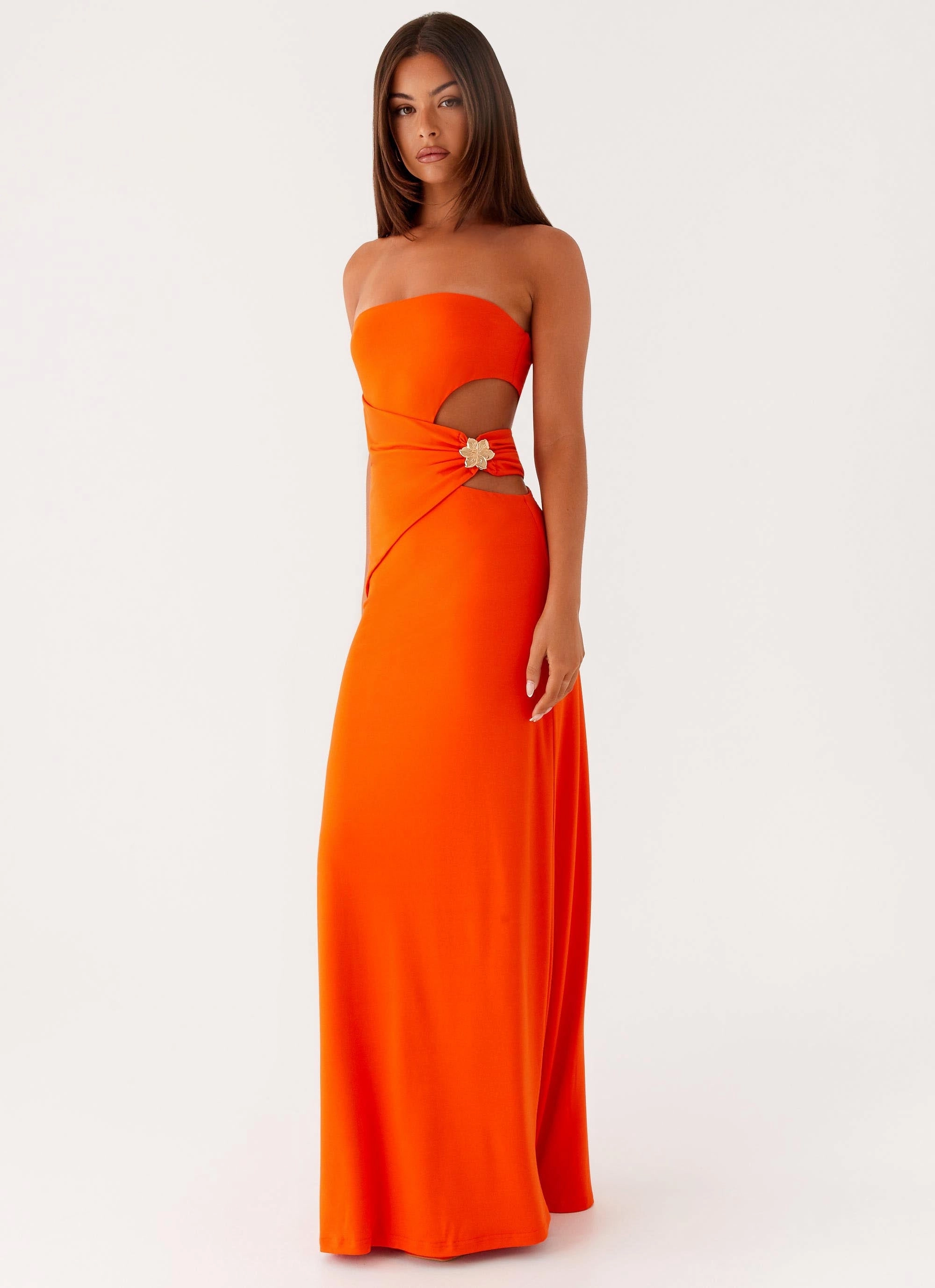Sophisticated and Relaxed Silky-Feel Anetta Maxi Dress - Orange