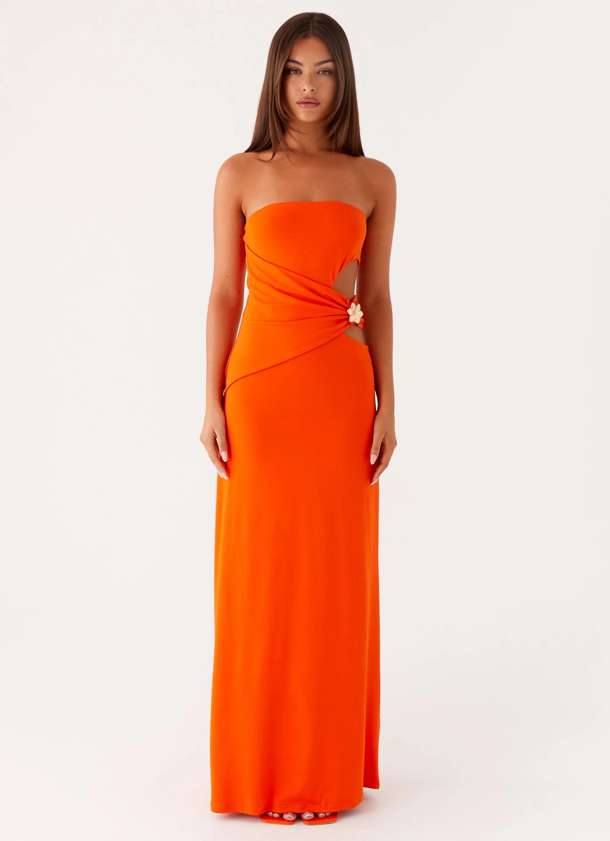 Anetta Maxi Dress - Orange Side-Zip Relaxed and Elegant
