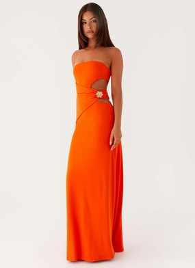 Sophisticated and Relaxed Silky-Feel Anetta Maxi Dress - Orange