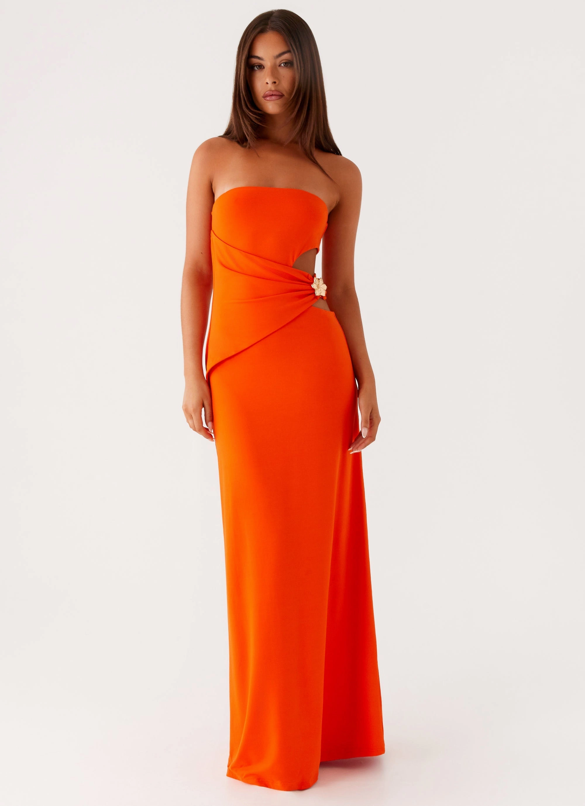 Anetta Maxi Dress - Orange Sleek Flex