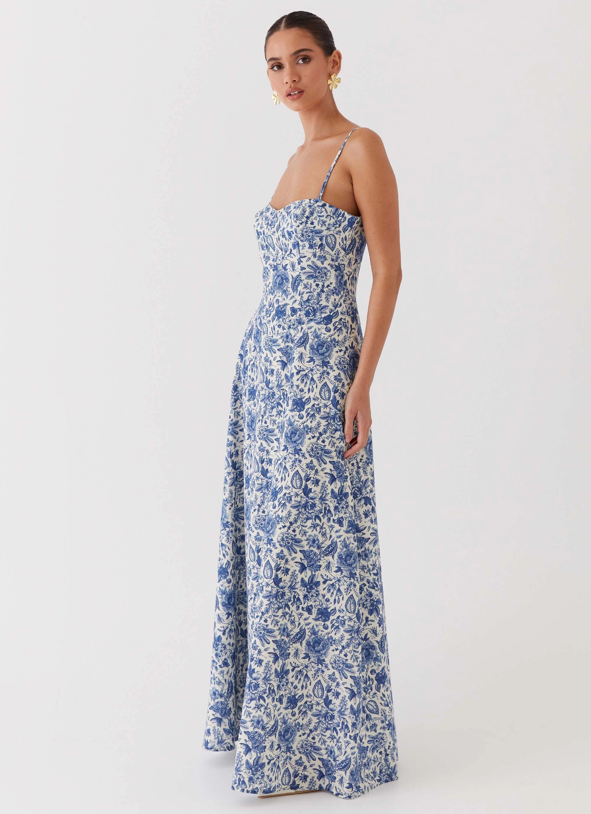 Bold Patterns Angelina Linen Maxi Dress - Blue Paisley