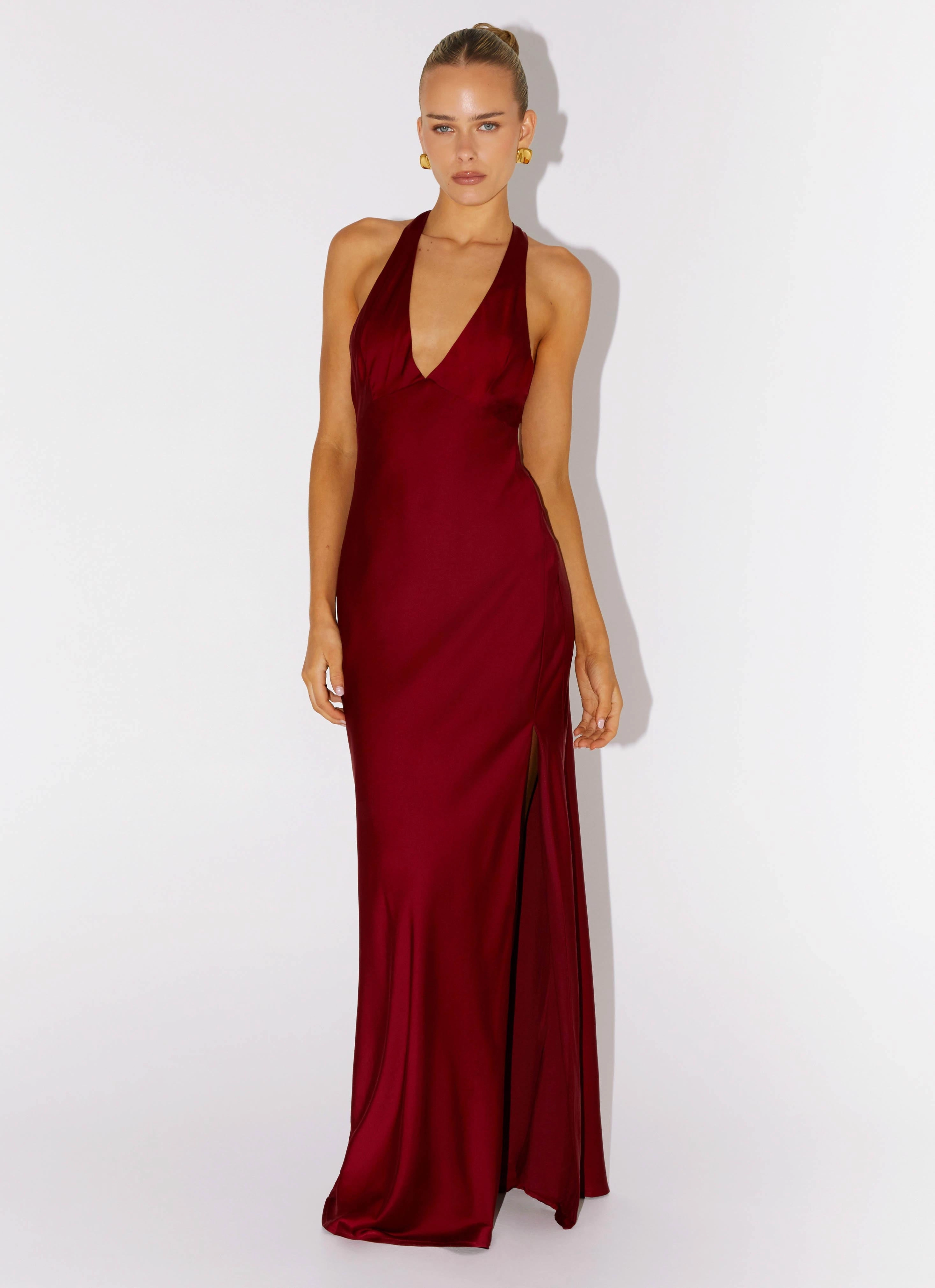 Angie Maxi Dress - Burgundy Panelled-Design