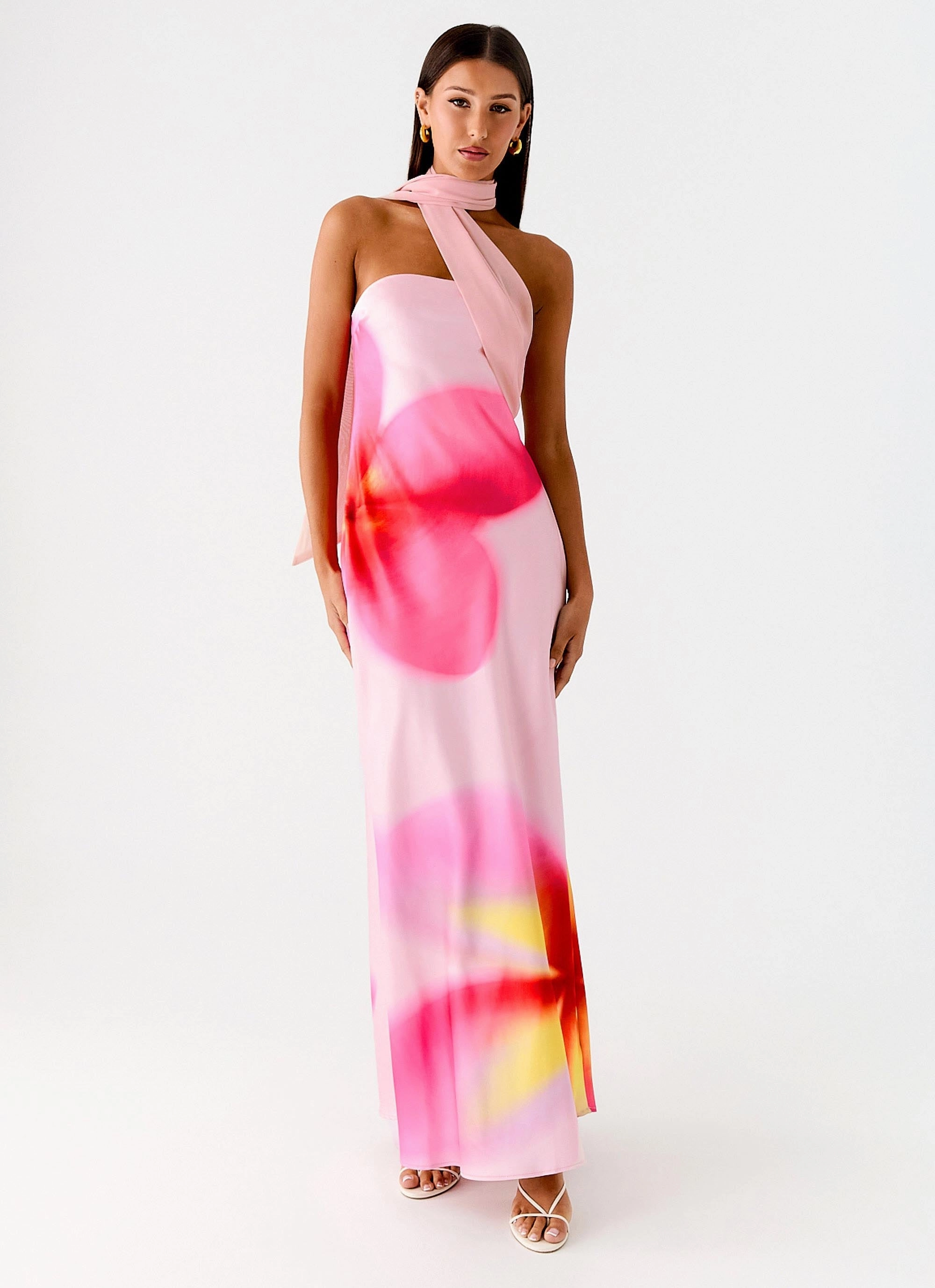 Isa Scarf Satin Maxi Dress - Frangipani Pink Skin-friendly Cozy Fit