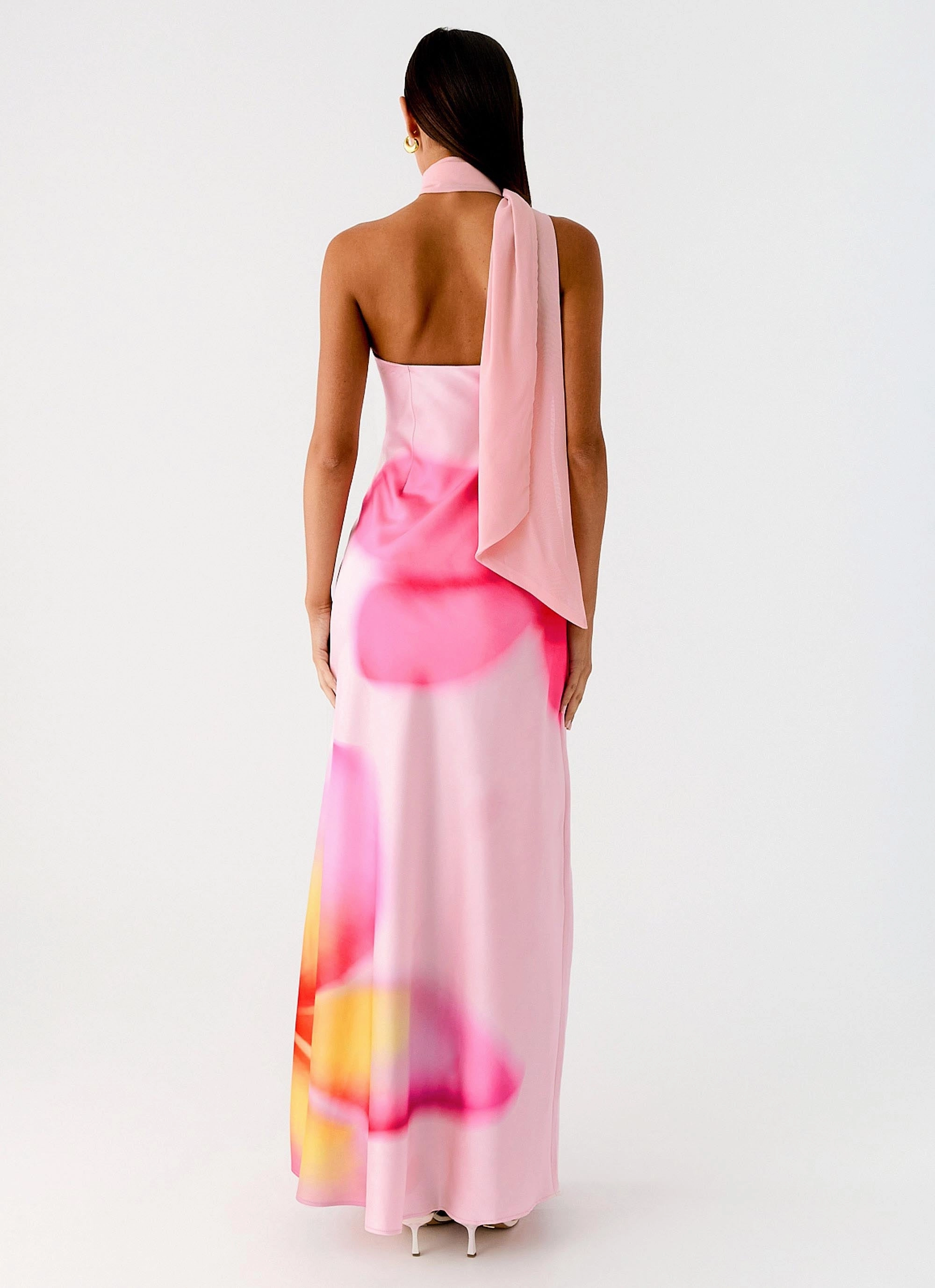 Hook-And-Eye Smooth Layering Isa Scarf Satin Maxi Dress - Frangipani Pink