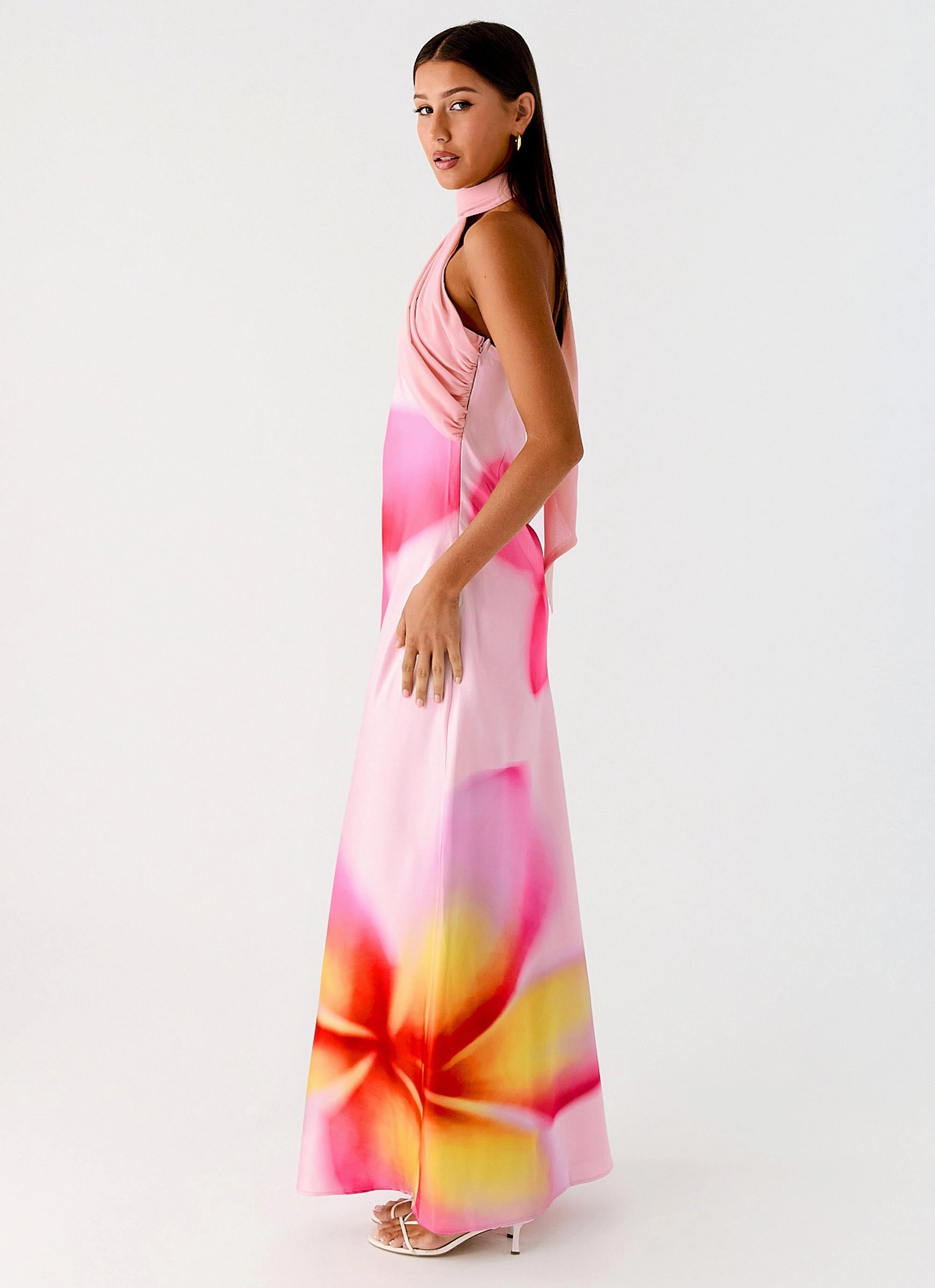 Isa Scarf Satin Maxi Dress - Frangipani Pink Fashion Option Sculpted Form