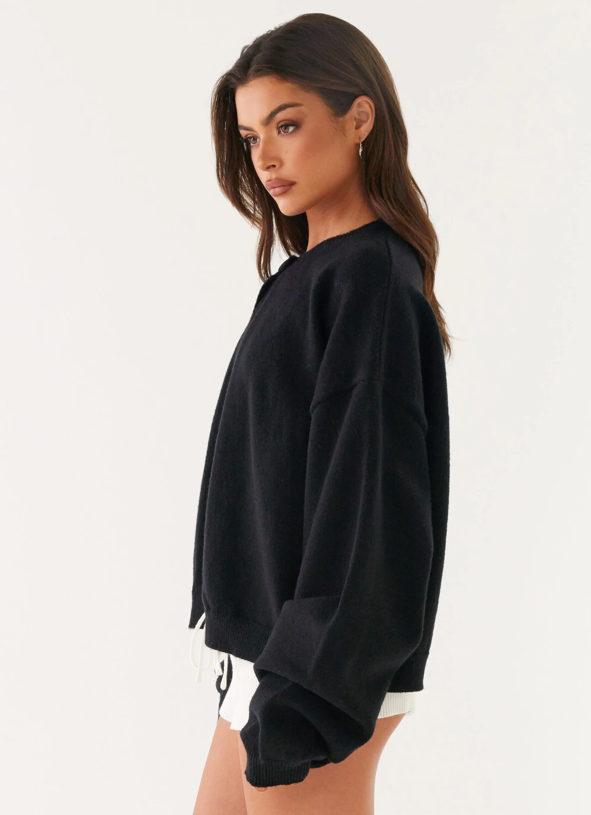 Annie One Button Cardigan - Black Modern Utility