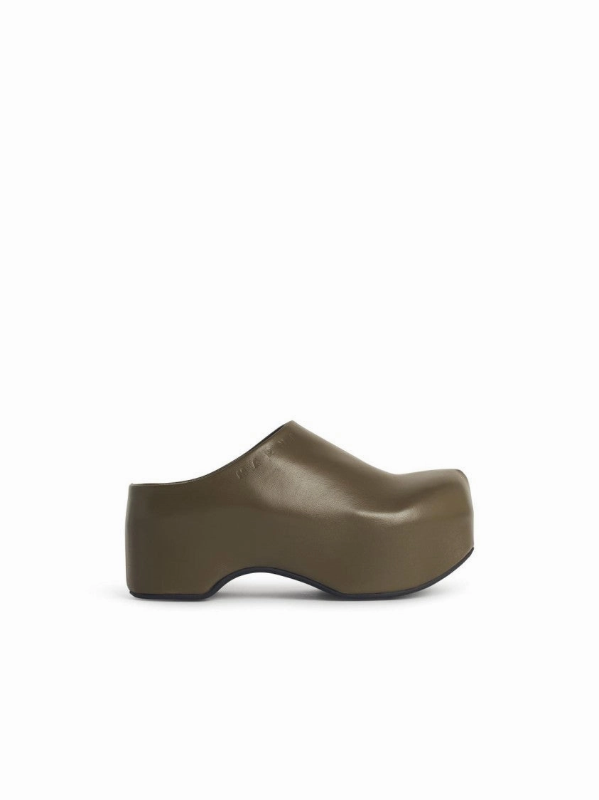 Reusable Quick And Easy Chunky' Green Leather 'Deepsage' Clog Sabots