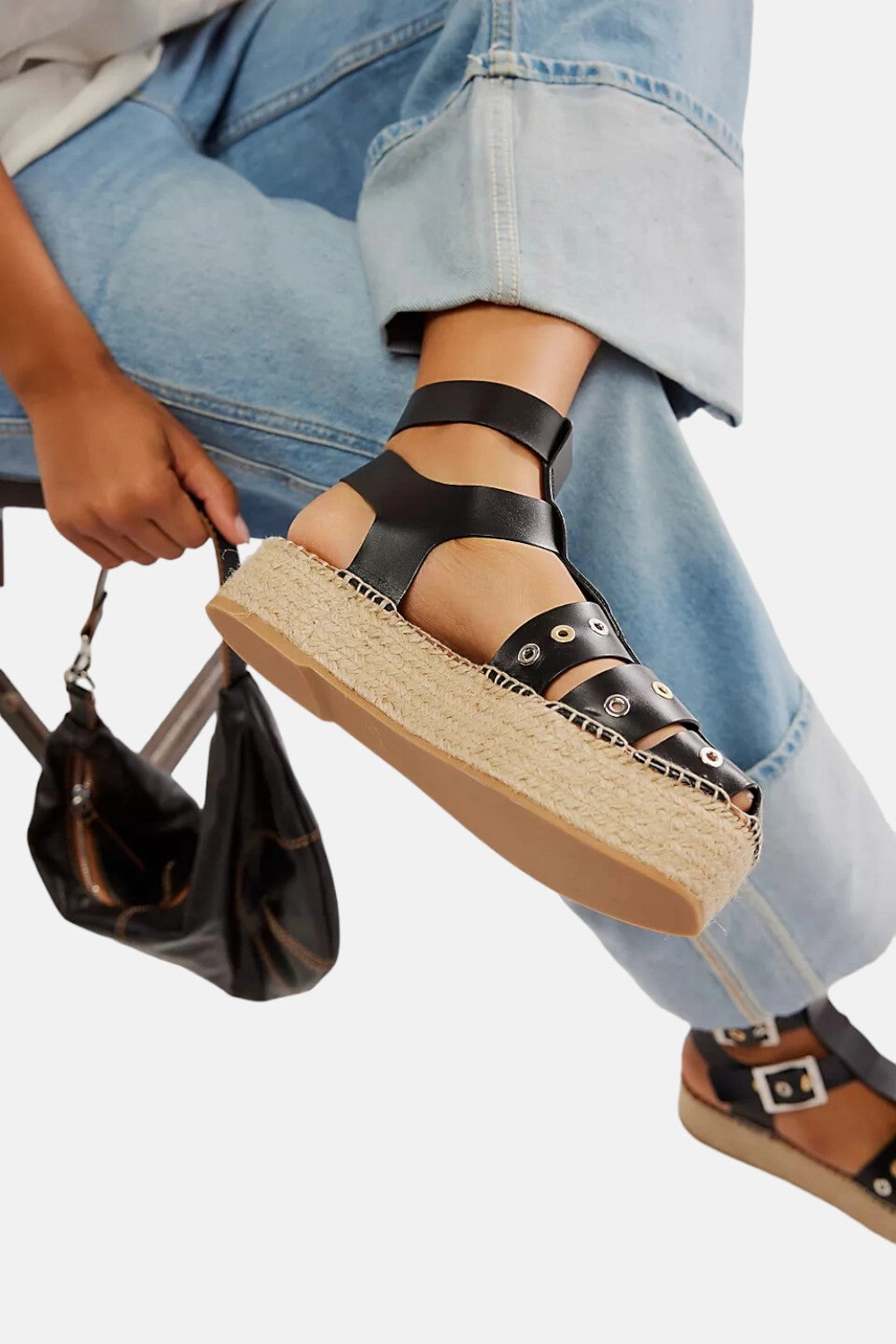 Free People Shoes Gable Gladiator Espadrilles in Black Simple Relax Fit