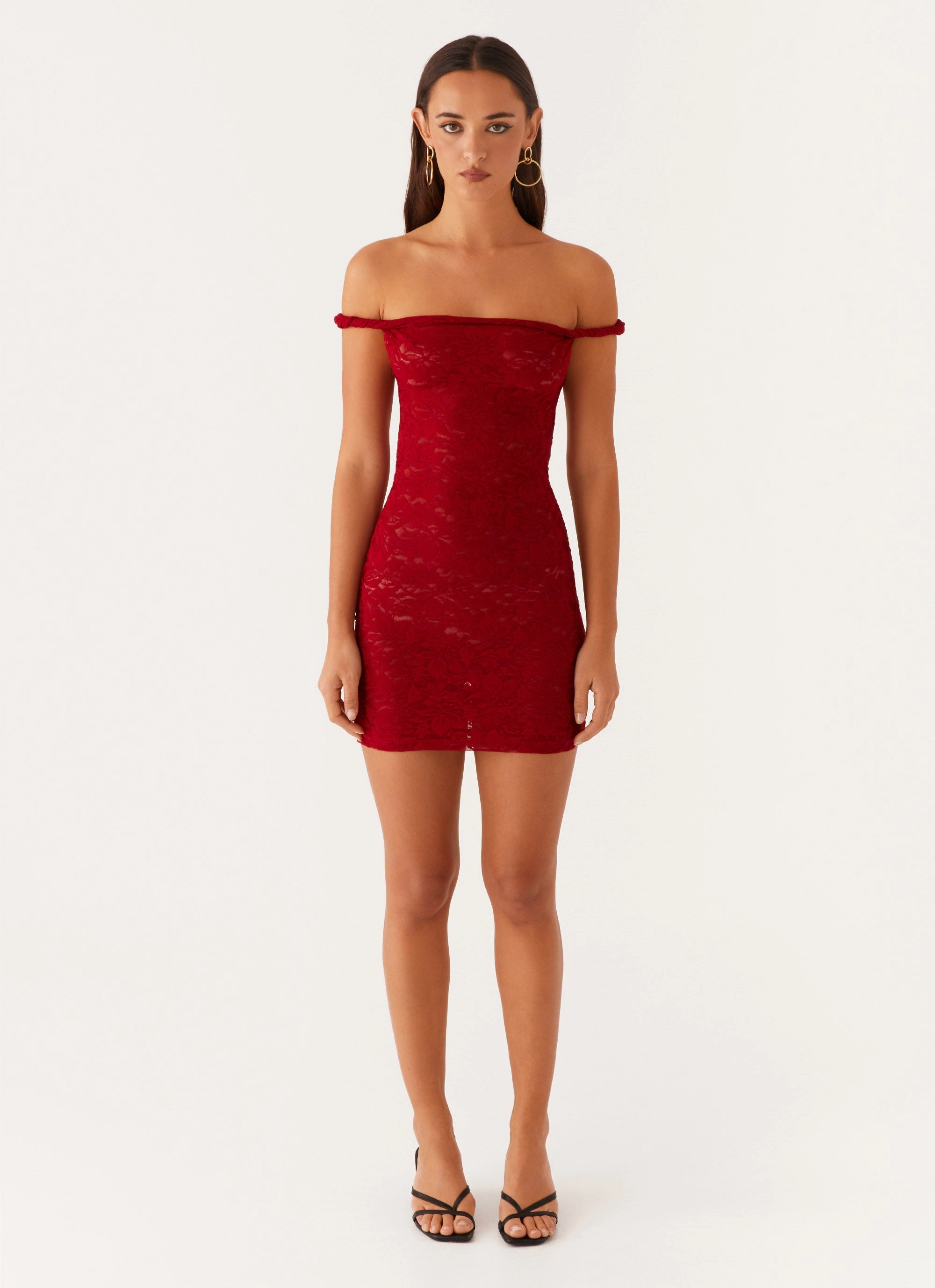 Arabella Lace Twist Shoulder Mini Dress - Red Smart Layers budget-friendly