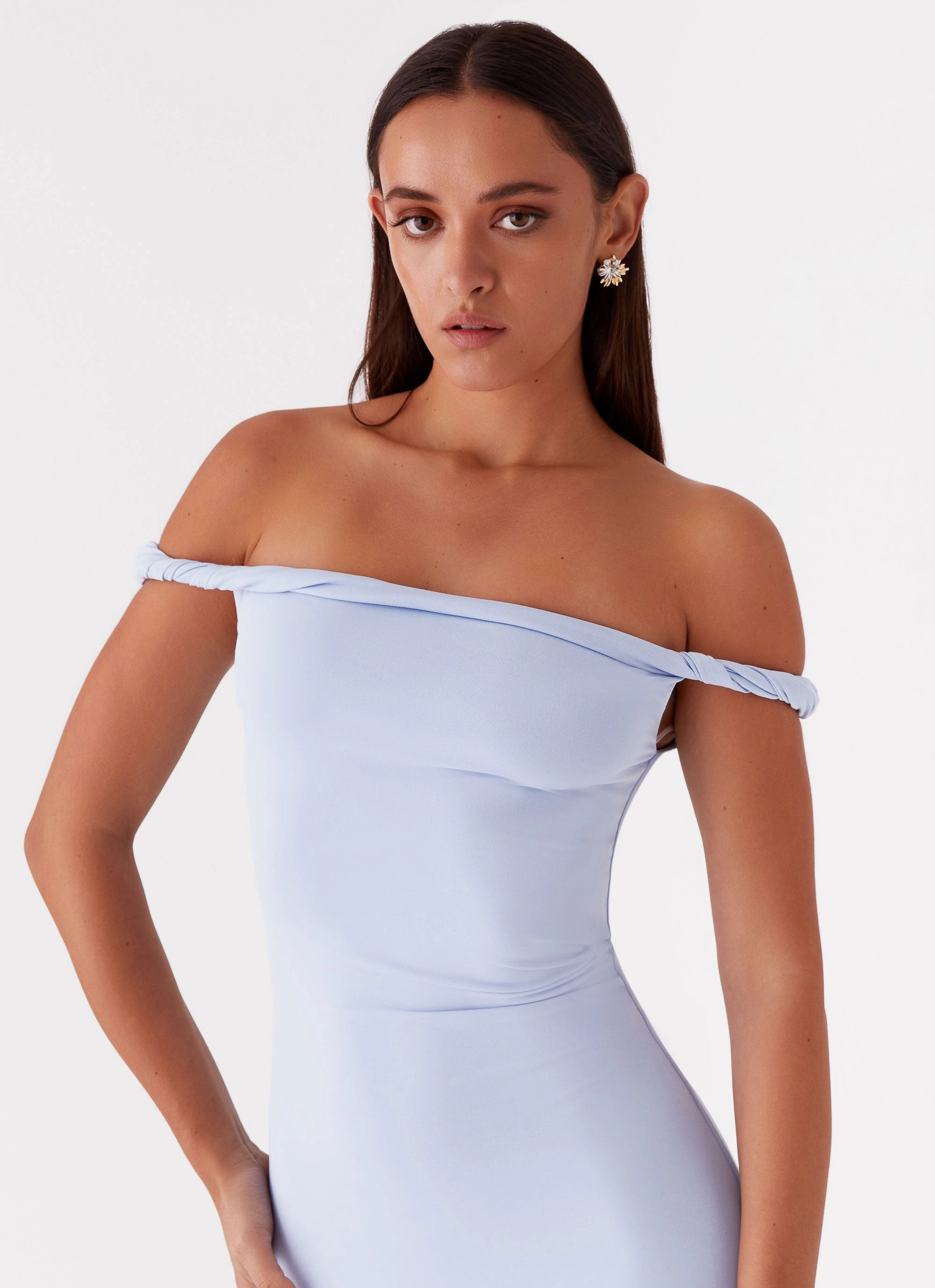 Wrap Charm Arabella Twist Shoulder Maxi Dress - Blue