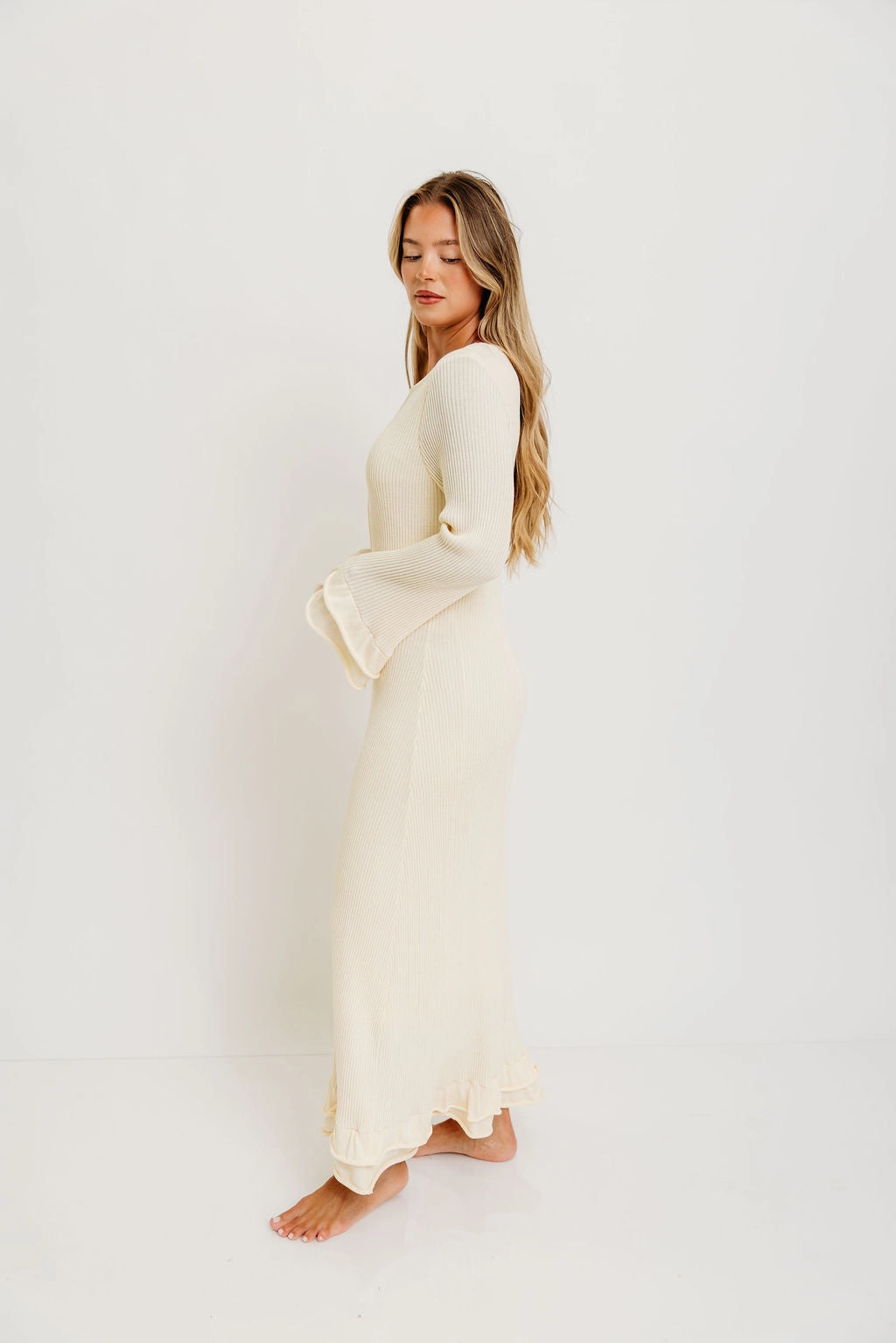 Arlet Maxi Dress in Ivory - Bump Friendly Light Wrap foldable