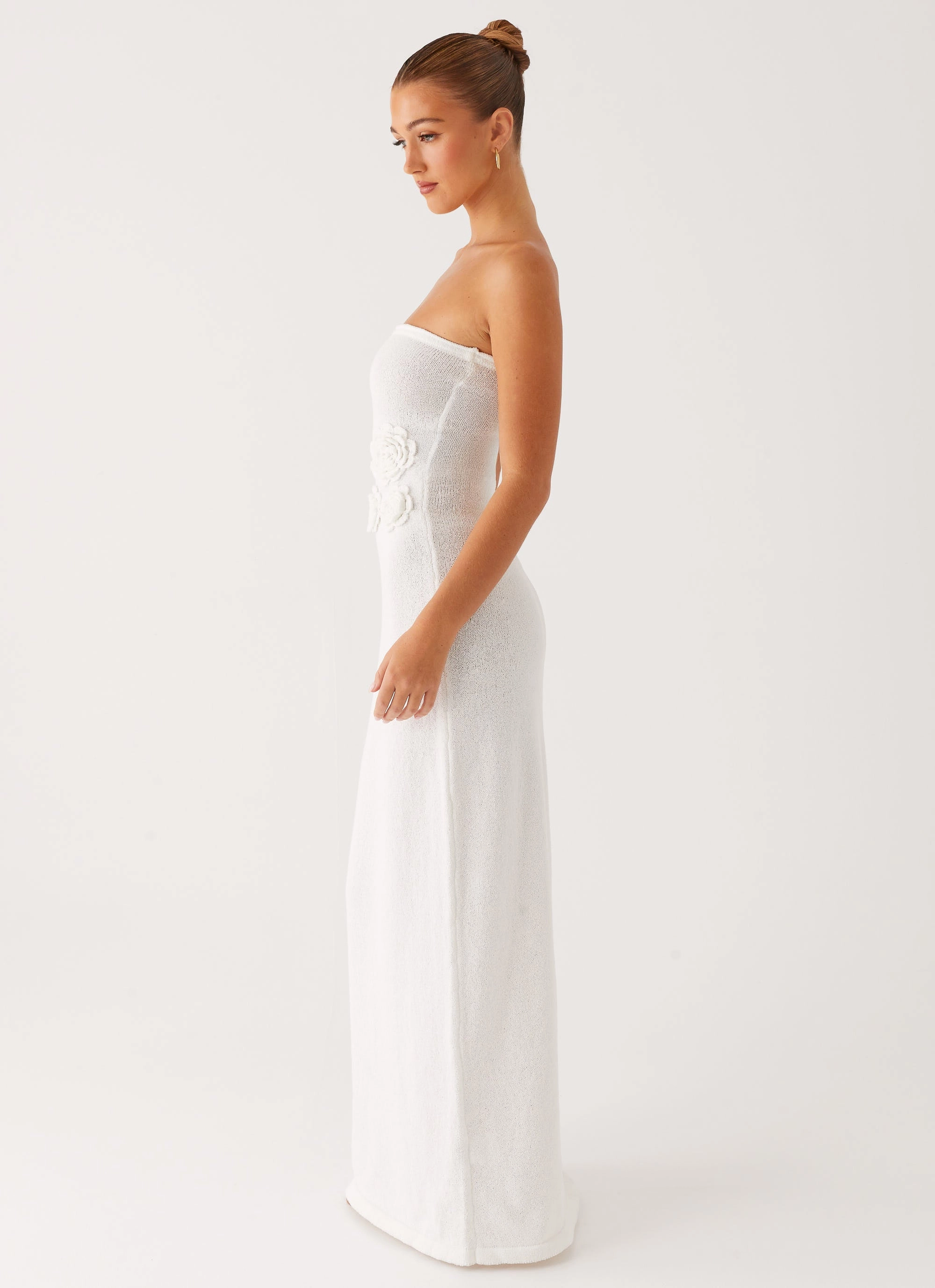 Scalloped-Edge Waist Seam Arli Strapless Maxi Dress - Ivory