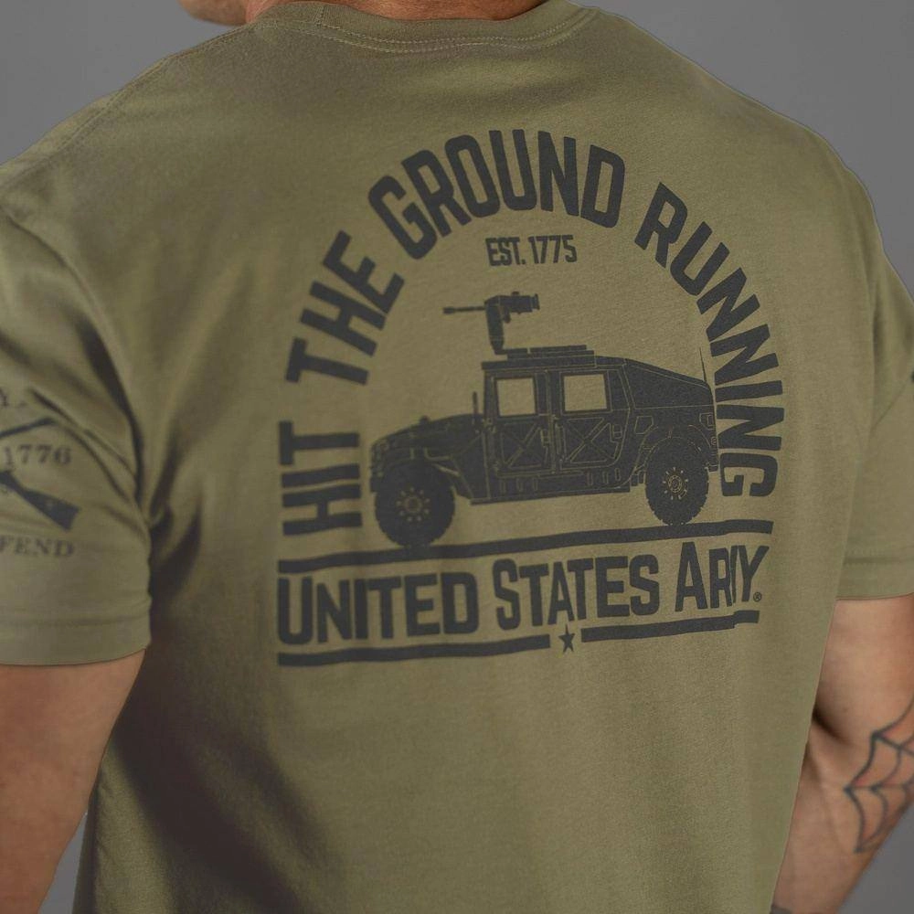 Army Hit The Ground Running T-Shirt - Military Green Essential Clothing