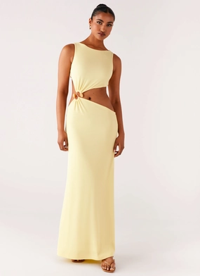 Aruba Hardware Maxi Dress - Yellow Muted Tones Bow-Detail