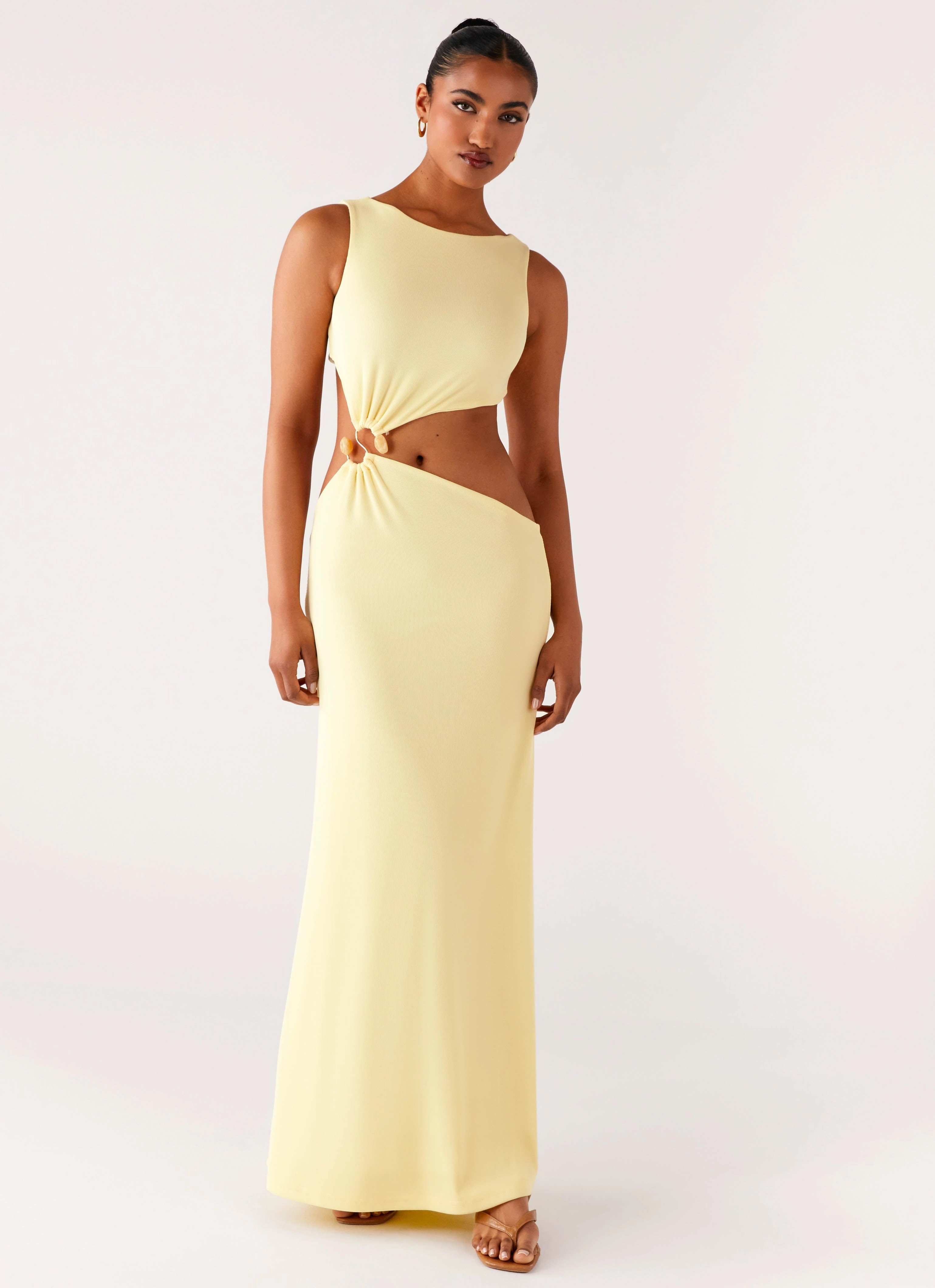 Aruba Hardware Maxi Dress - Yellow Muted Tones Bow-Detail