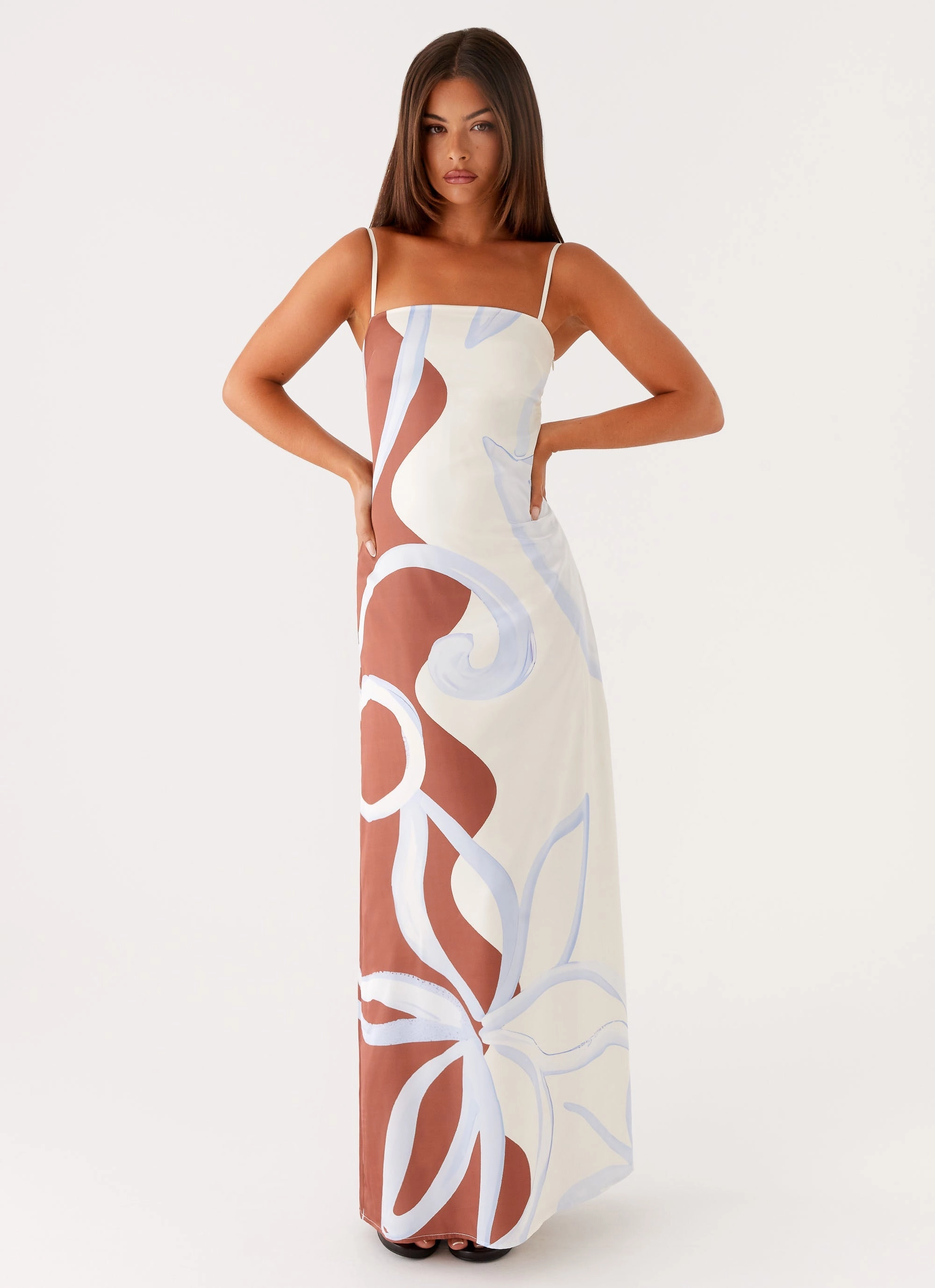 Aster Bloom Maxi Dress - Bloom Wave Print Semi Sheer