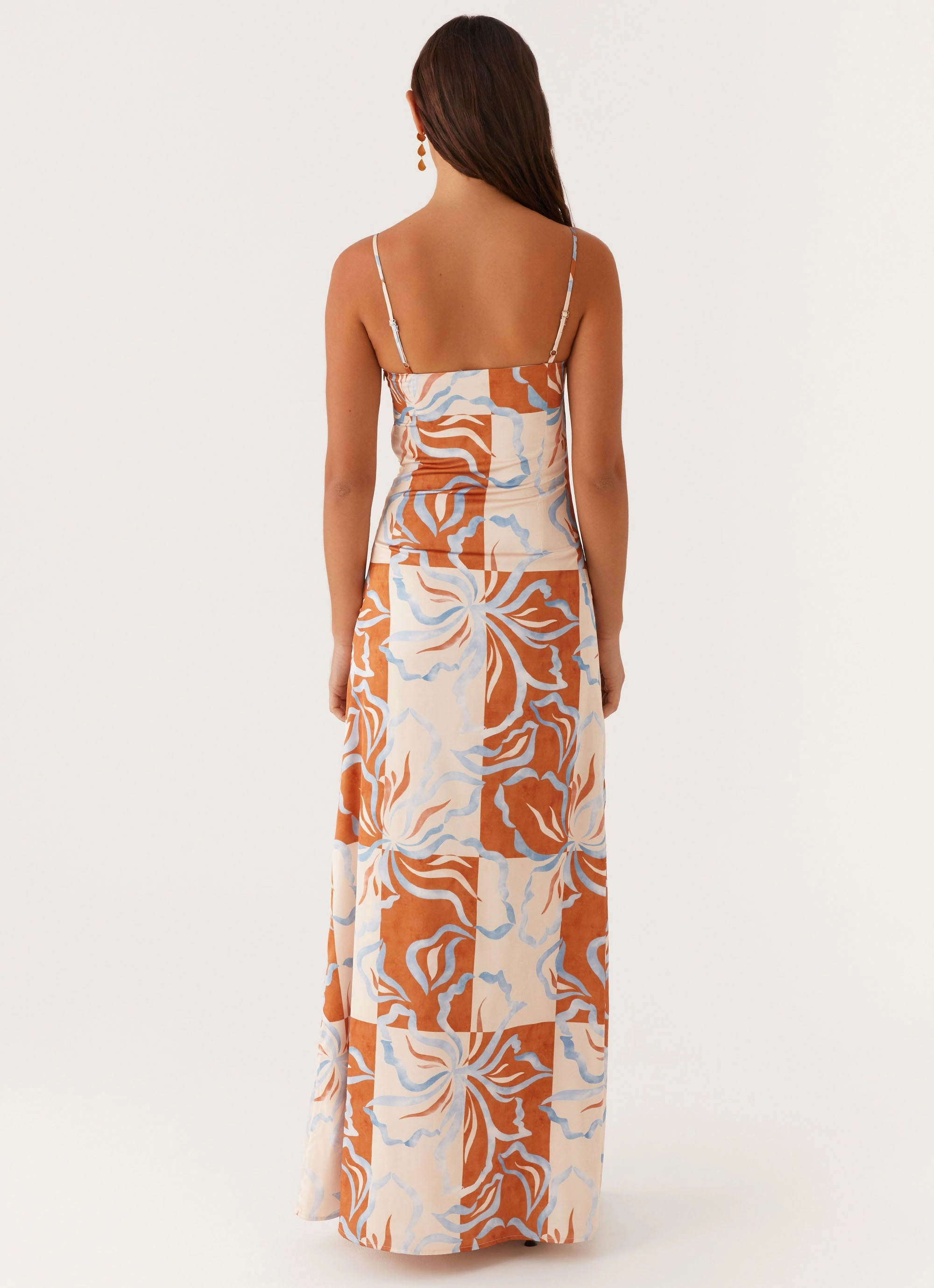 Fall Go Aster Bloom Maxi Dress - Orange Blue Floral