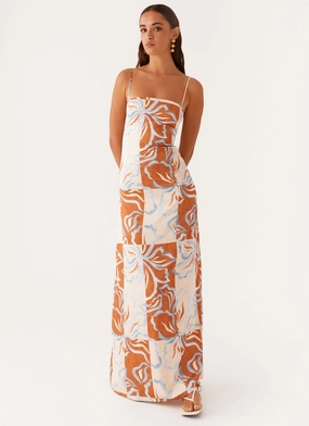 Vibrant patterned dress Stylish Appearance Aster Bloom Maxi Dress - Orange Blue Floral