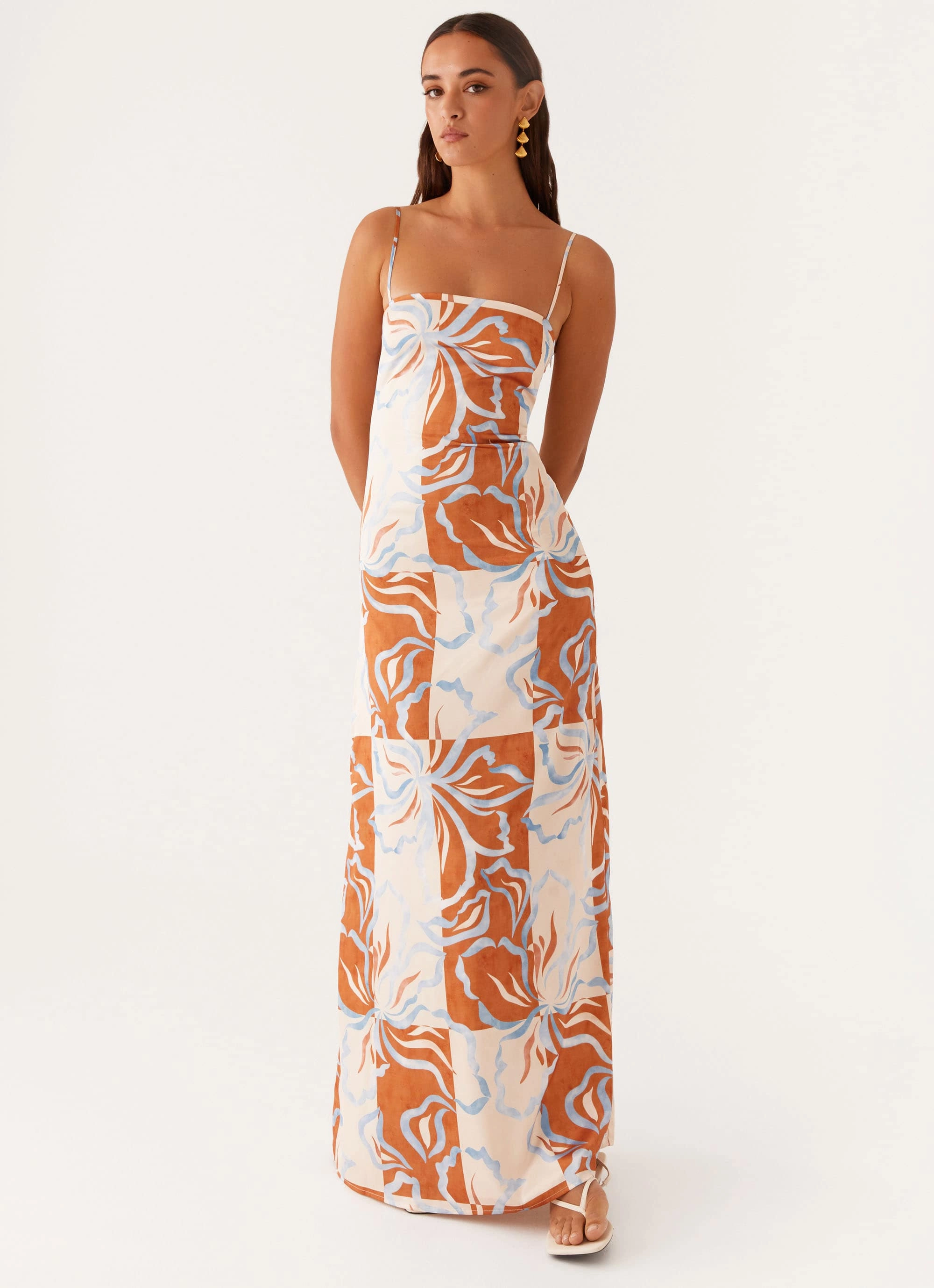 Vibrant patterned dress Stylish Appearance Aster Bloom Maxi Dress - Orange Blue Floral