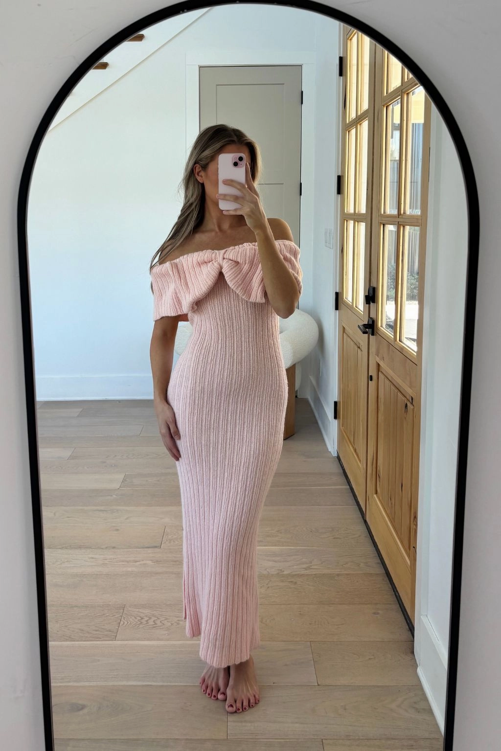 Cool Drape Aston Bow Front Maxi Sweater Dress in Pinkish Petal ?C Bump Friendly & Inclusive Sizing (S-3XL)