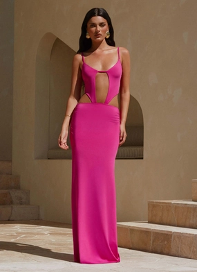 Headliner Maxi Dress - Fuchsia Fall Inspired Wrap Glow