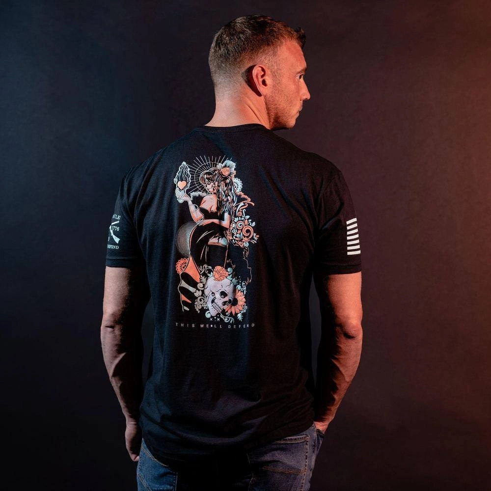 Midweight Knit In Hearts We Live Forever T-Shirt - Black