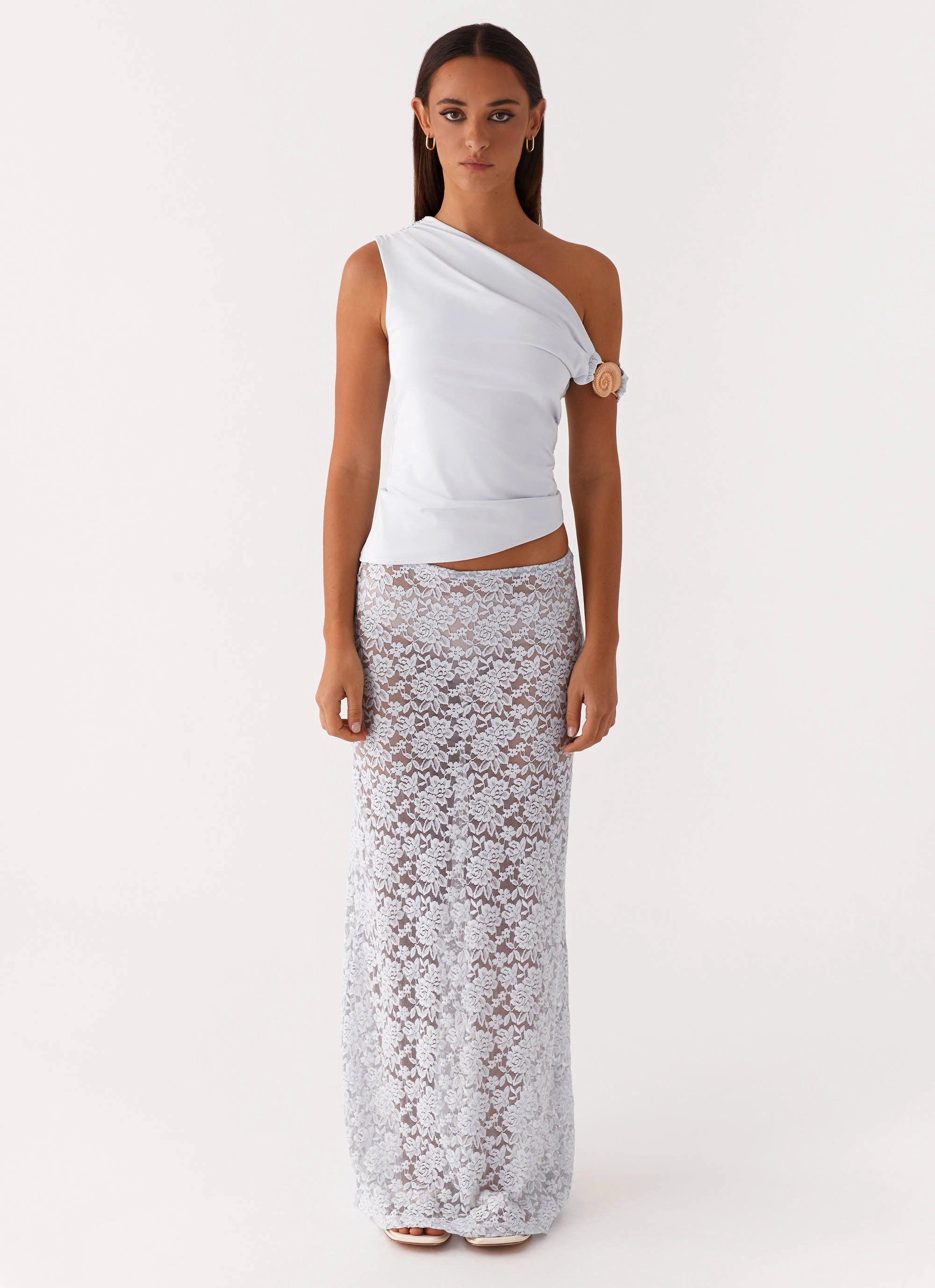 Atlas One Shoulder Top - Pale Blue solo wear monochrome