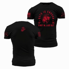 USMC - First In T-Shirt - Black Heather Jersey Material