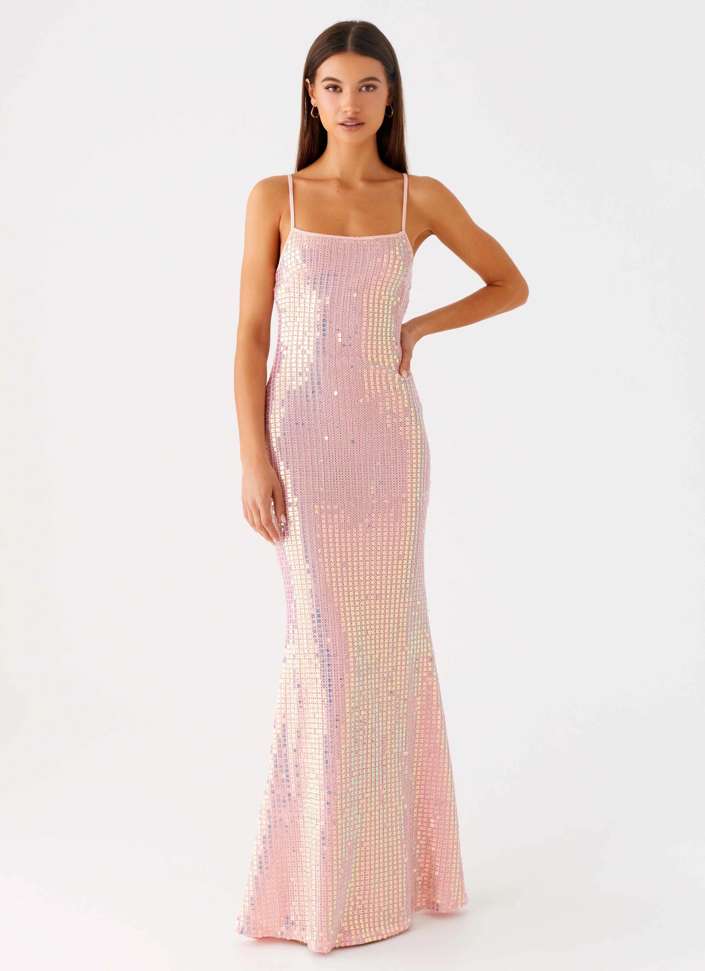 Weekend Casual Attitude Knit Sequin Maxi Dress - Iridescent Pink