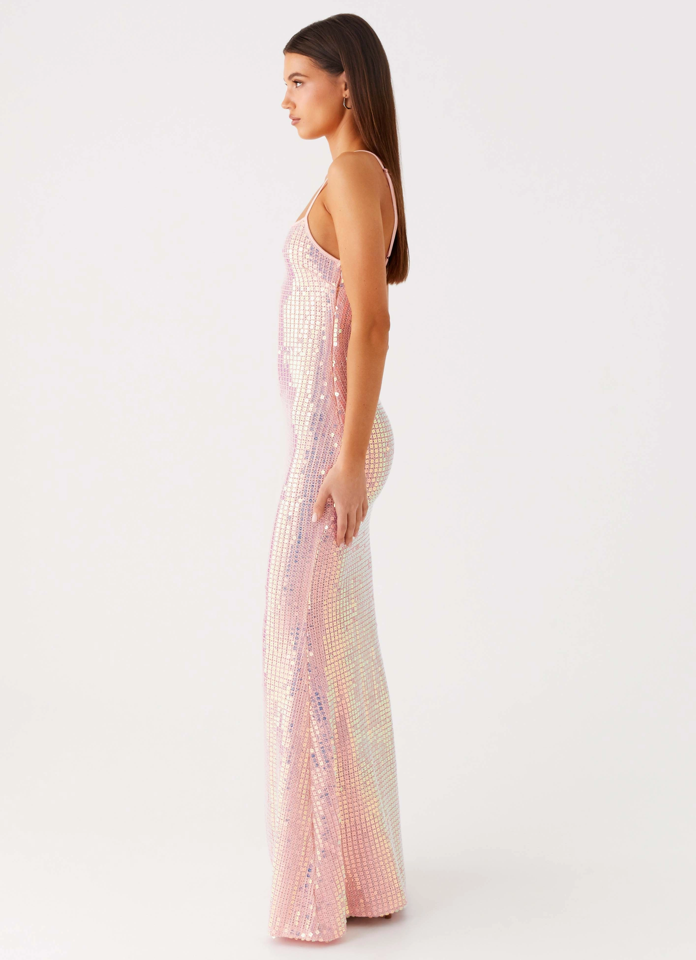 Grab Now Travel-Essential Attitude Knit Sequin Maxi Dress - Iridescent Pink