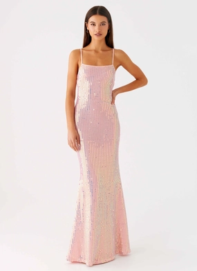 Weekend Casual Attitude Knit Sequin Maxi Dress - Iridescent Pink