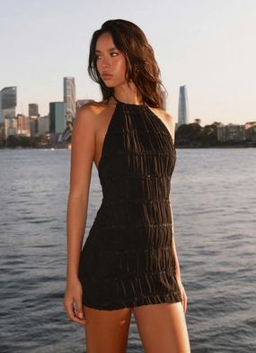 Aullie Mini Dress - Black Bold Pattern Fluid Shape