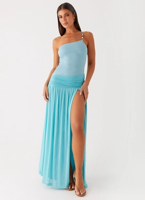 Aurelia Maxi Dress - Aqua Scoop-Neck