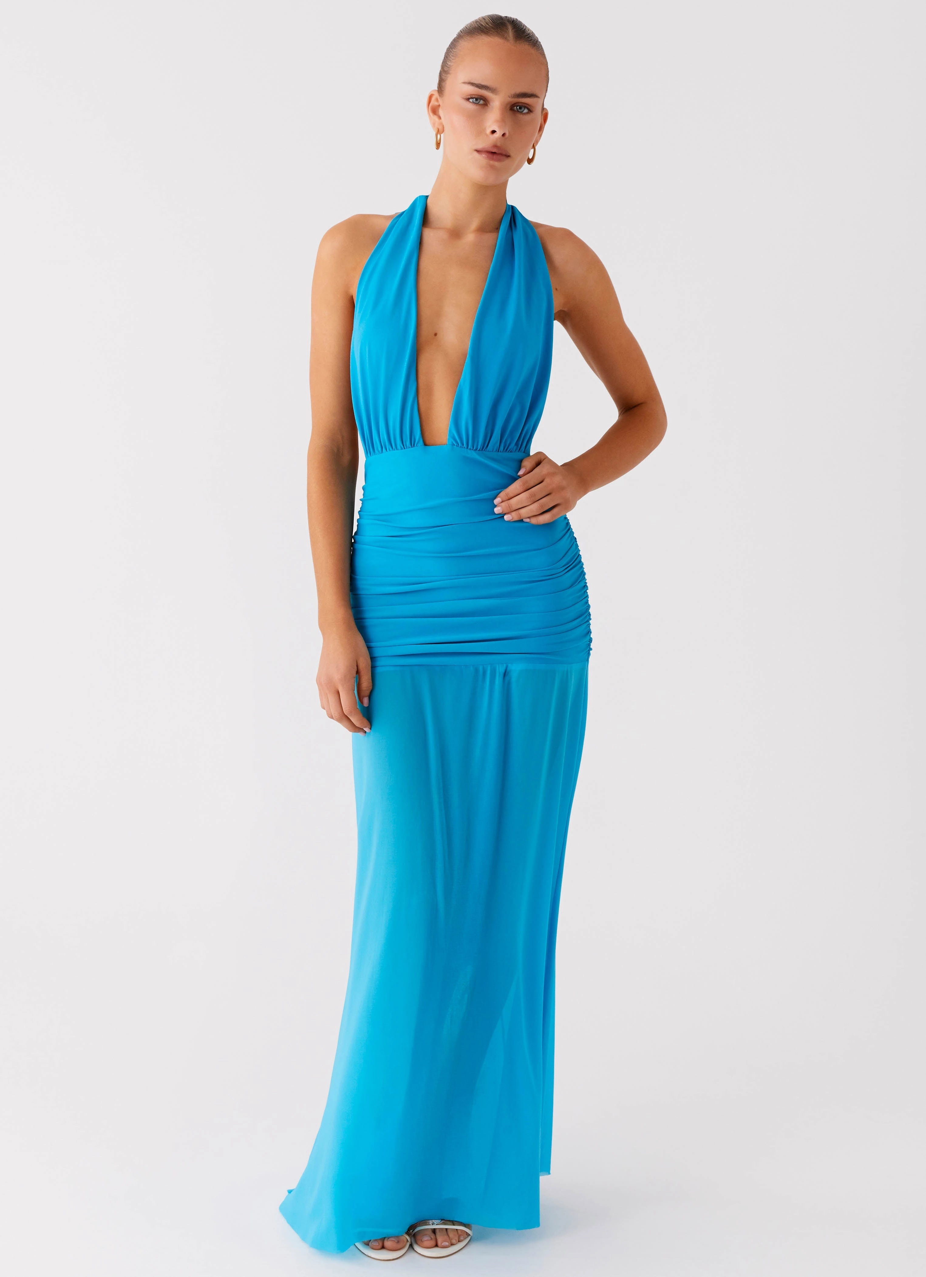 Dilemma Halter Maxi Dress - Turquoise Blue Clean Base Vibrant Colors