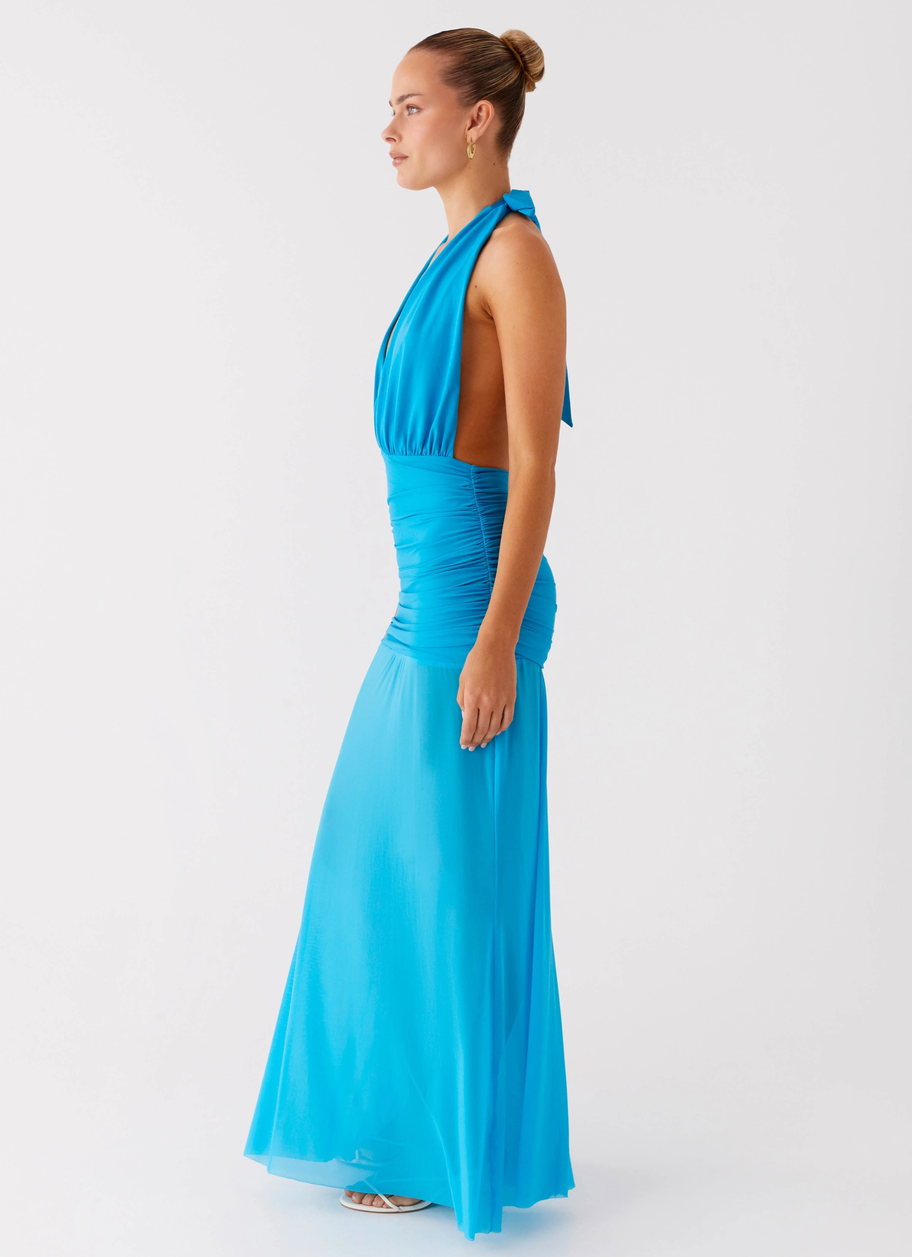 Dilemma Halter Maxi Dress - Turquoise Blue Color Pop