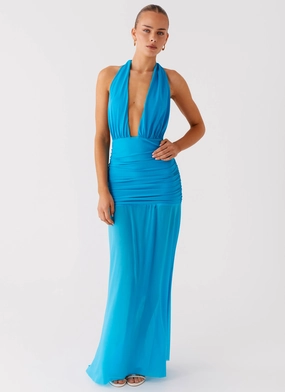 Dilemma Halter Maxi Dress - Turquoise Blue Clean Base Vibrant Colors