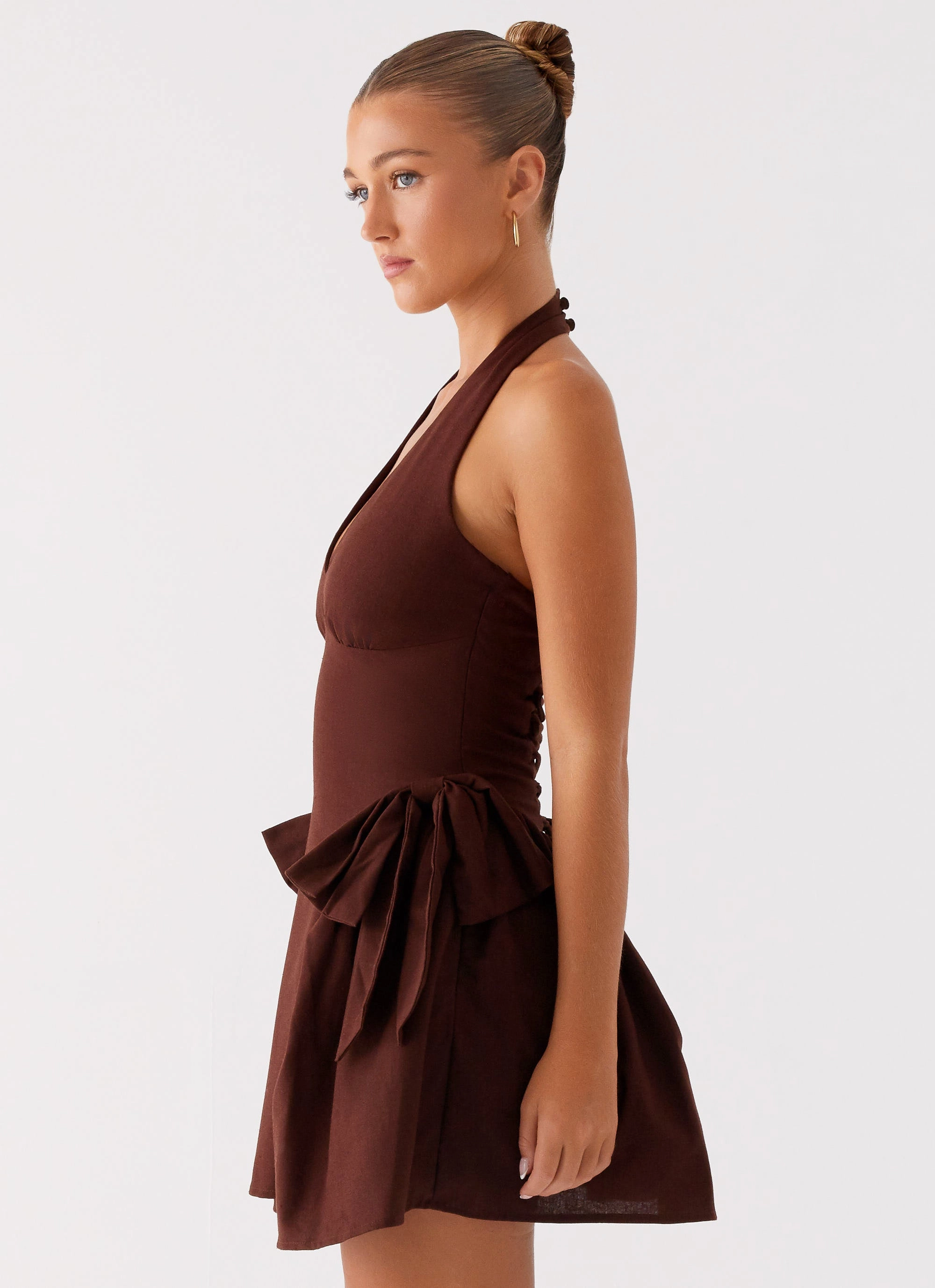 Avalo Mini Dress - Chocolate Fresh Aesthetic Scoop-Neck