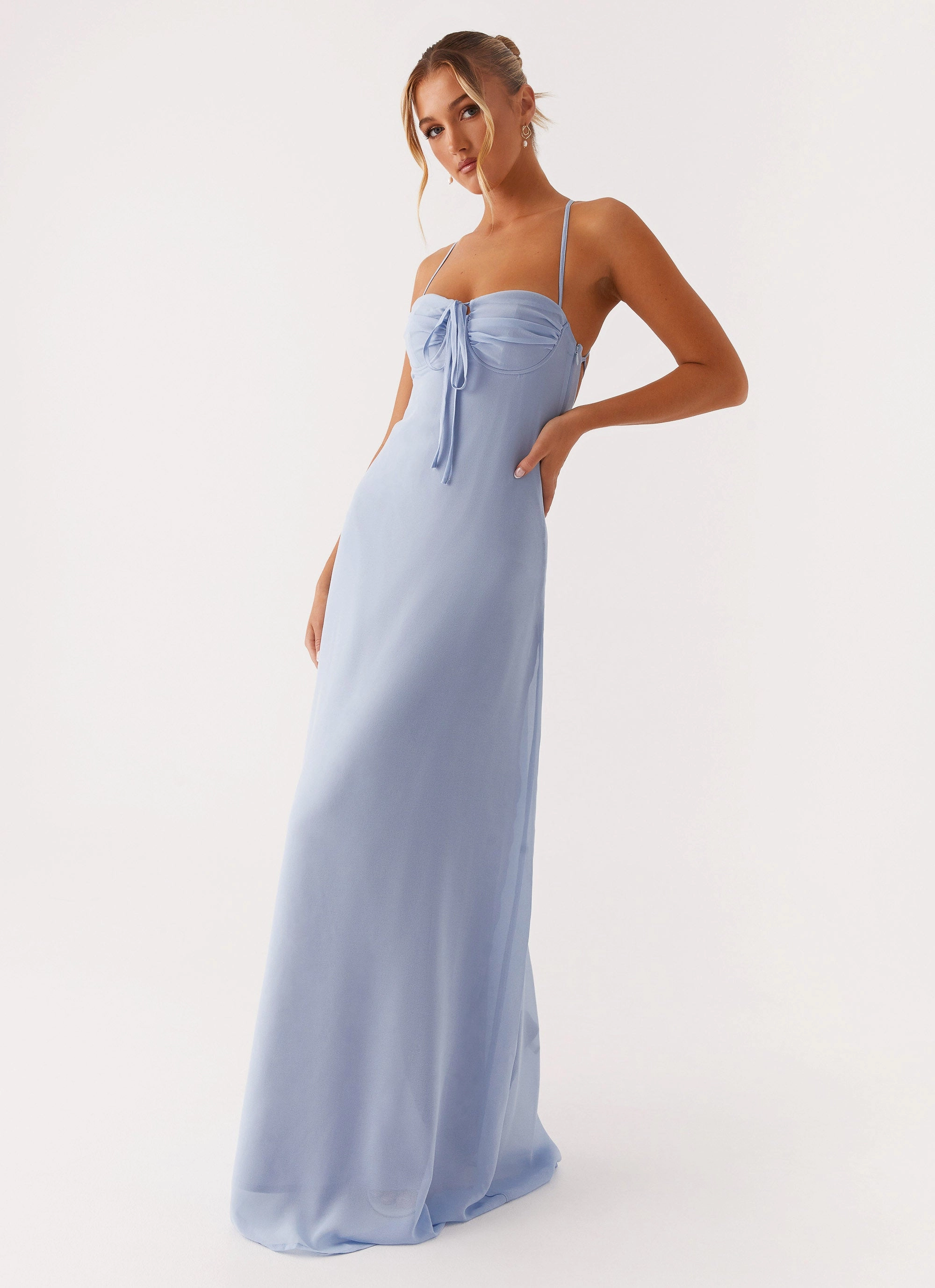 Stud-Detail Breath Soft Aveline Bustier Maxi Dress - Blue