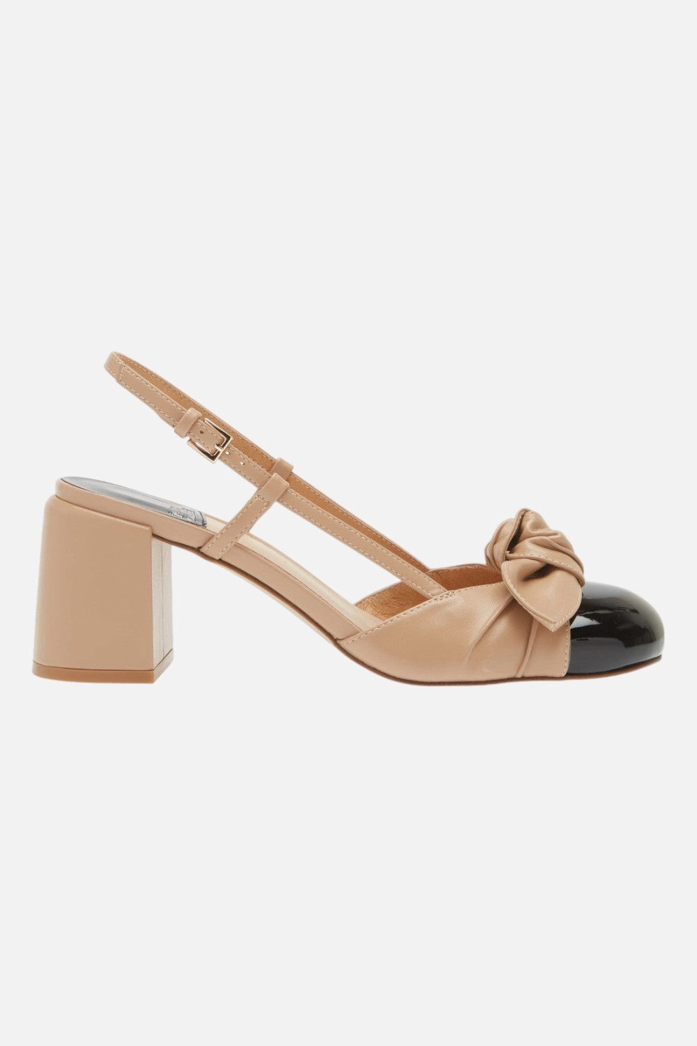 Babydoll Slingback Cap Toe Pump in Natural Black Patent Holiday Heels