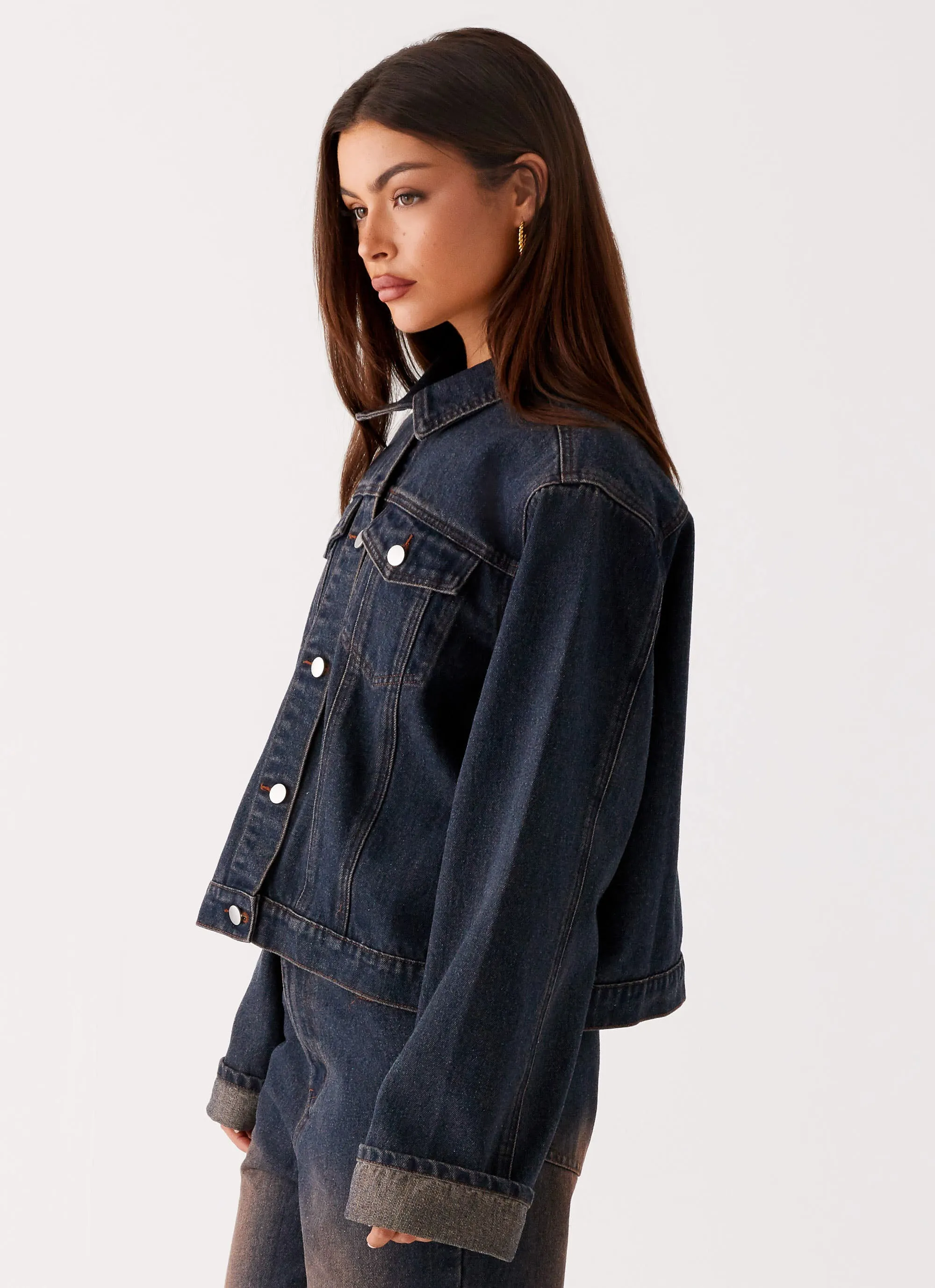 Back Again Oversized Denim Jacket - Brown Blue Acid Wash wedding guests multiple pockets