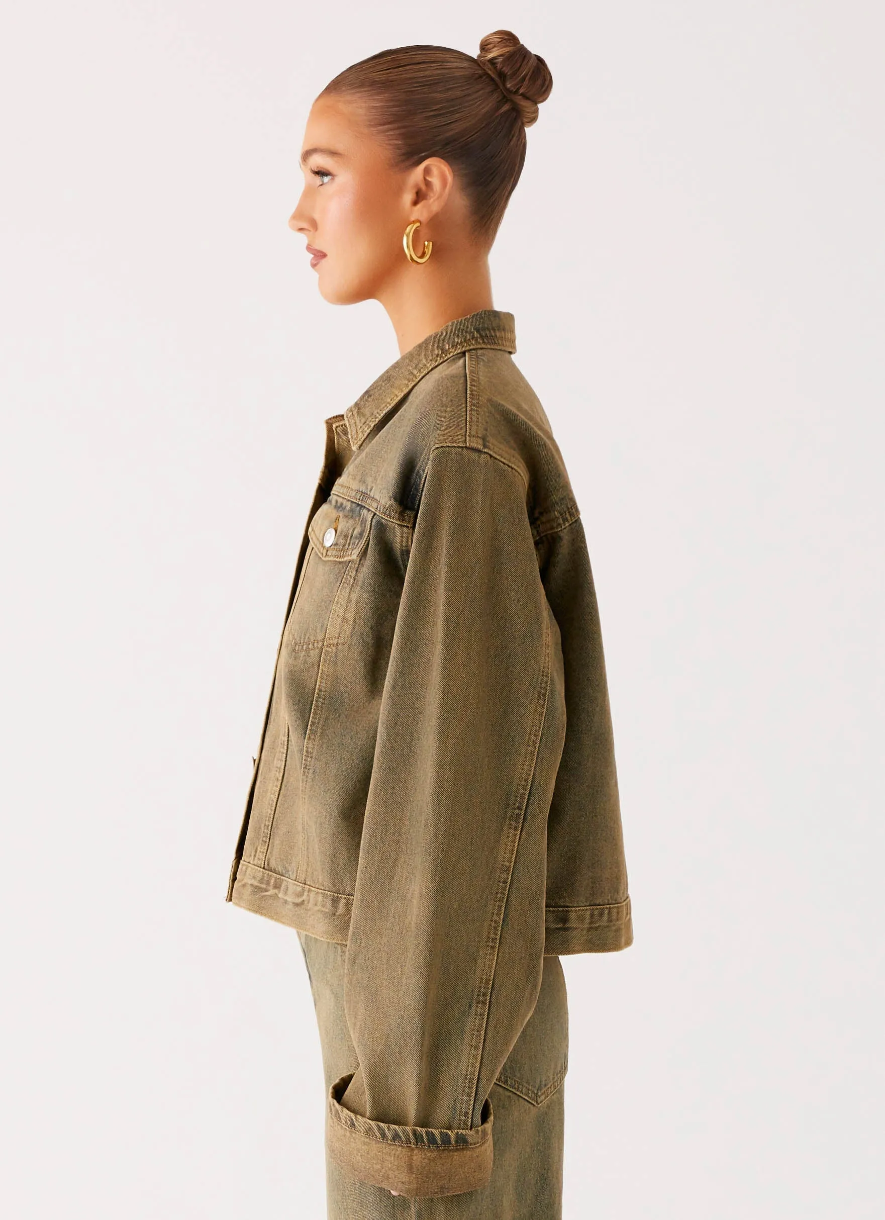 Back Again Oversized Denim Jacket - Brown Sand Wash Lightweight Comfort